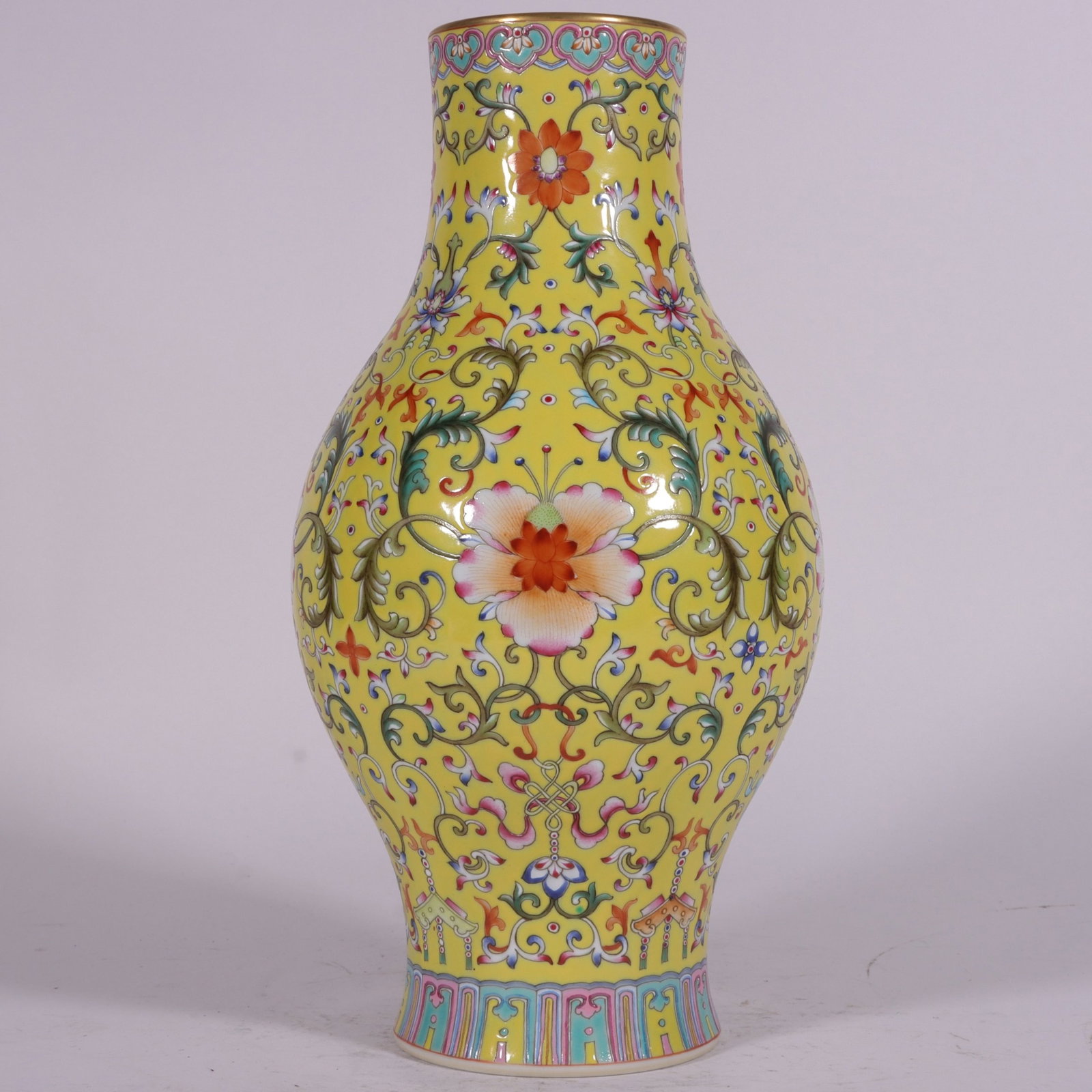 An Exquisite Yellow Ground Enamel Painted Gold Lotus Pattern Vase (1 of 9)