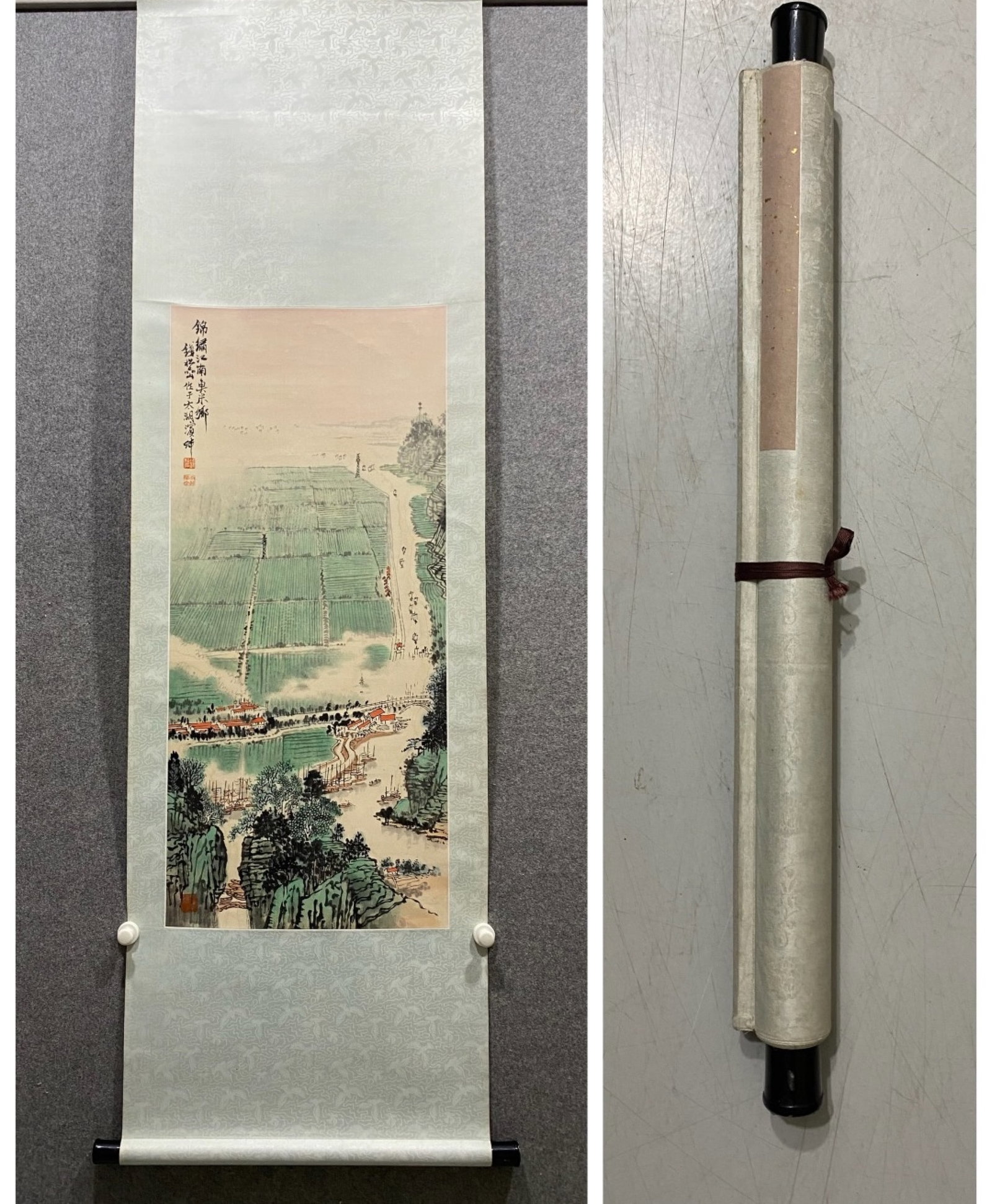A Chinese Vertical Scroll Ink Painting of Landscape on Paper: A Chinese Vertical Scroll Ink Painting of Landscape on Paper,Qian Songyan,Size:37.8inx17.3in 一幅中国水墨山水画立轴,钱松&#