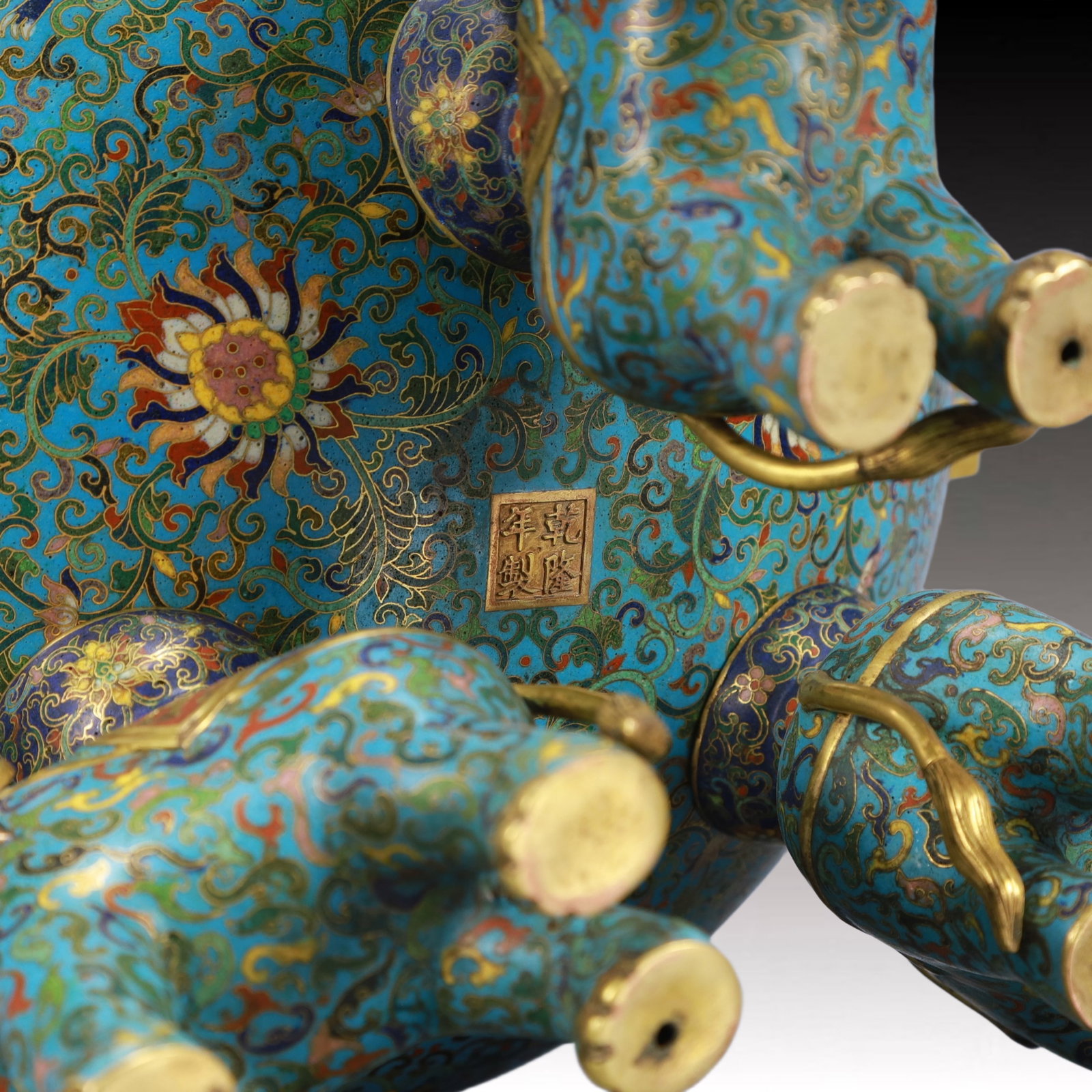 Cloisonne Inlaid White Jade Dragon Pattern Double-Ears Tripod Ornament - 12