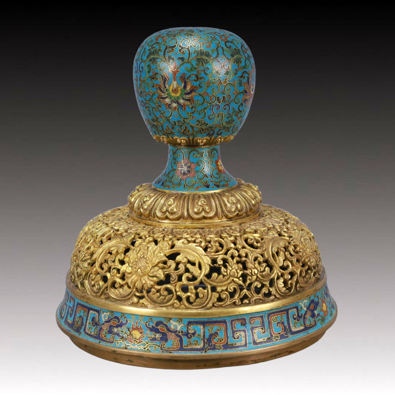 Cloisonne Inlaid White Jade Dragon Pattern Double-Ears Tripod Ornament - 9