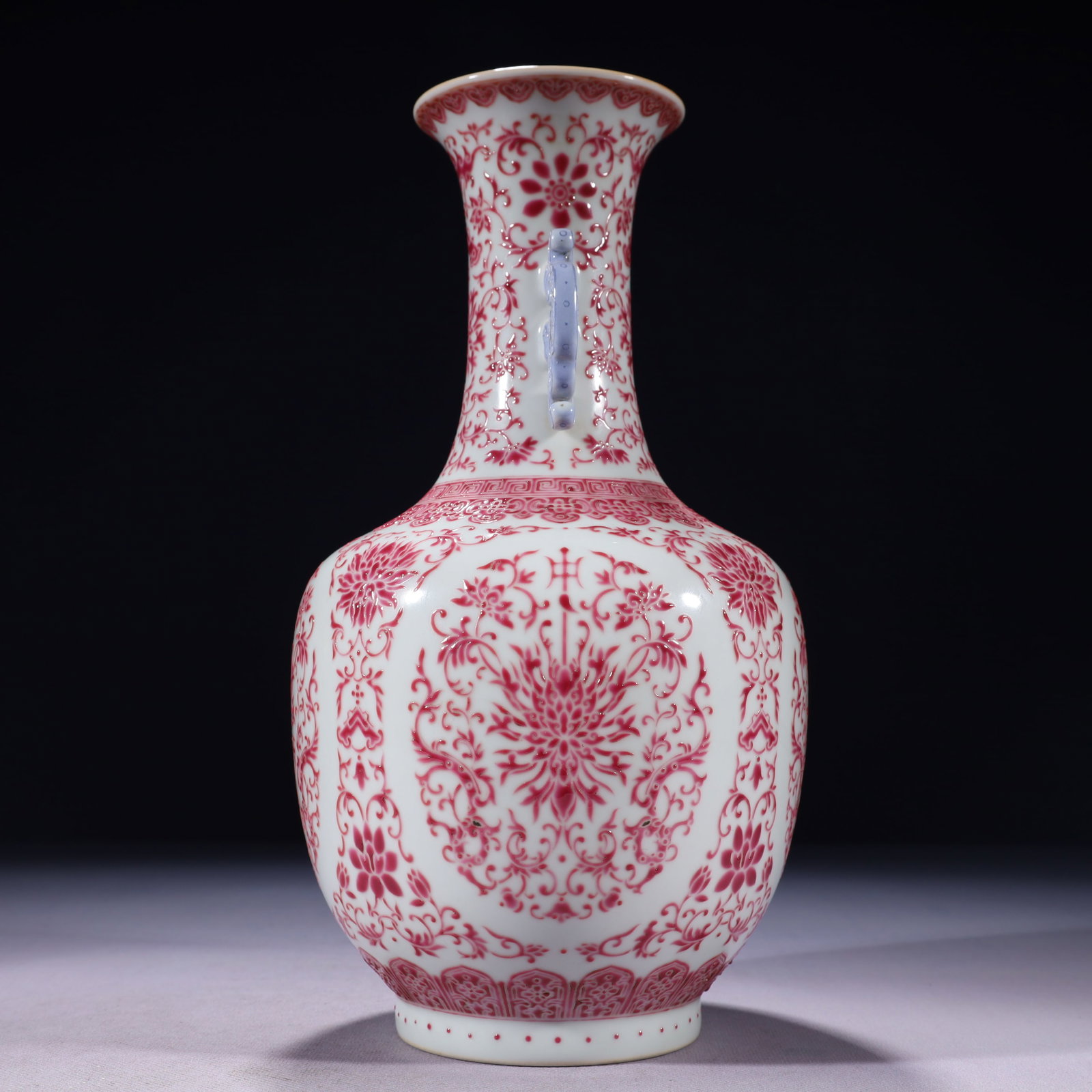 An Exquisite Ruby Red-Glazed Lotus Pattern Double-Ears Vase - 11