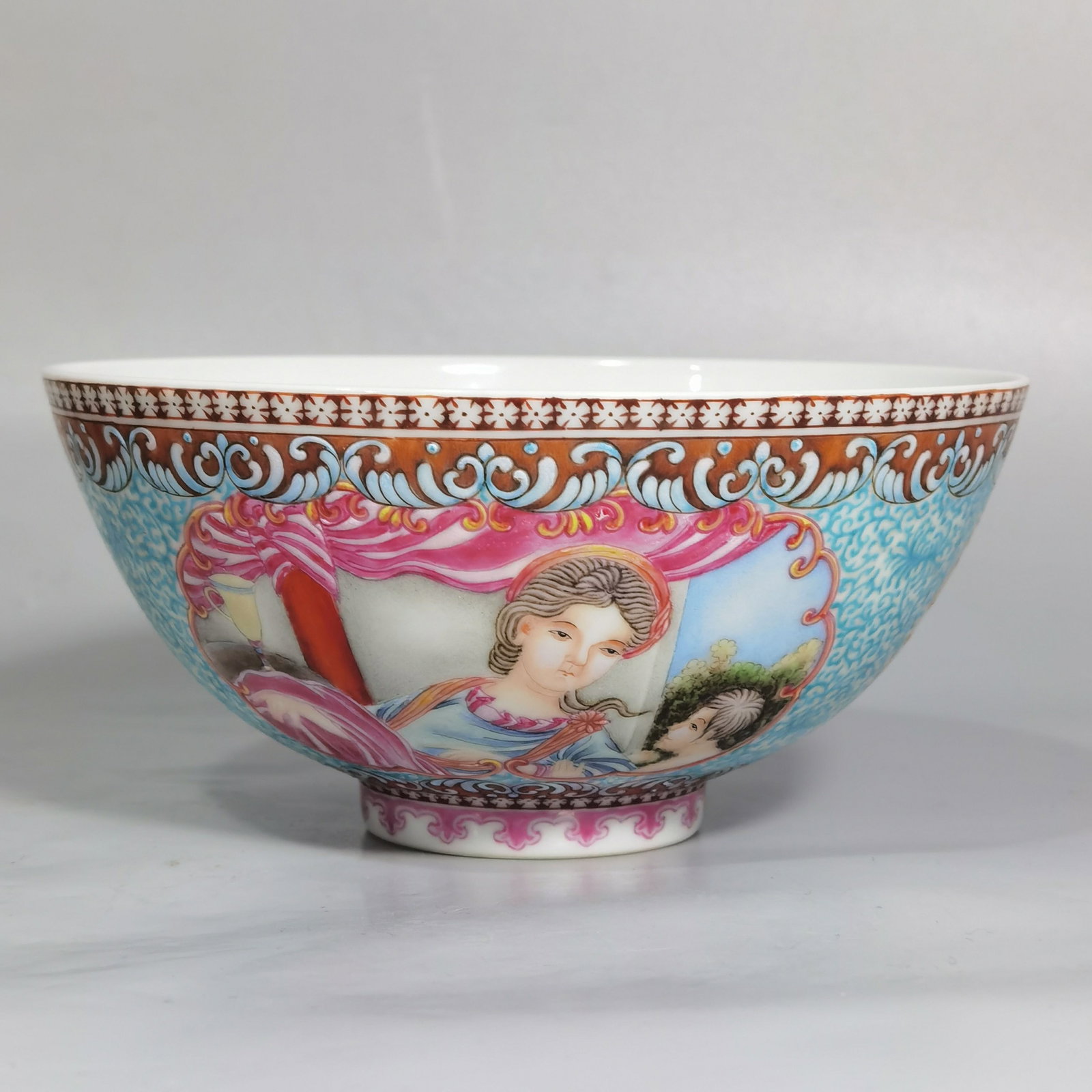 An Exquisite Enamel Character and Story Pattern Bowl: An Exquisite Enamel Character and Story Pattern Bowl,Qing Dynasty,China,Yongzheng Six-character Mark,Size:5.6inx2.8in 珐琅彩人物故事纹碗,中&