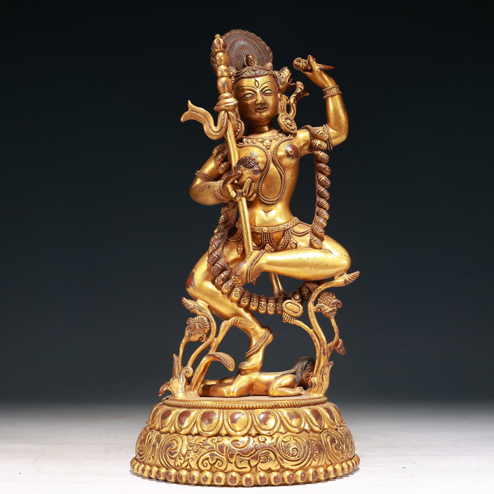 A Solemn Gilt Bronze Statue of Chakrasamvara,With Inscription: A Solemn Gilt Bronze Statue of Chakrasamvara,With Inscription,Qing Dynasty,China,Size:5.5inx12.2in,Weight:3300g