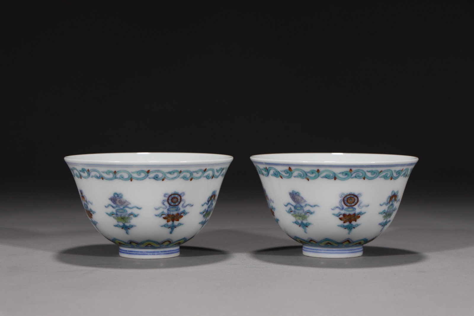 A Pair of Exquisite Doucai Eight Treasures Pattern Cups (1 of 9)