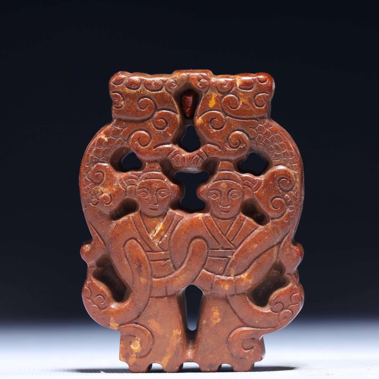 An Exquisite Archaic Jade Figure Pattern Ornament: An Exquisite Archaic Jade Figure Pattern Ornament,Ancient Time,China,Size:2.2inx0.4inx2.8in,Weight:94g