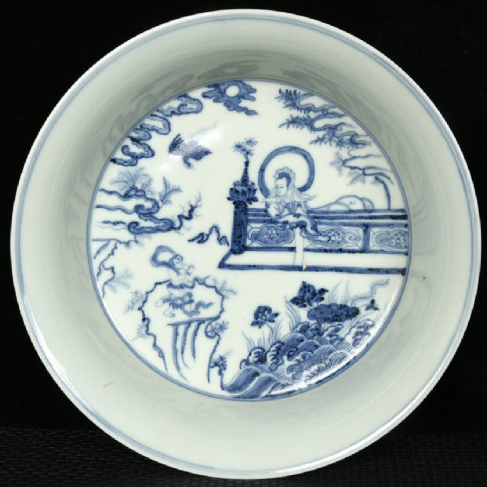 An Exquisite Blue and White Character and Story Pattern Plate: An Exquisite Blue and White Character and Story Pattern Plate,Ming Dynasty,China,Xuande Six-character Mark,Size:2.6inx8.9in