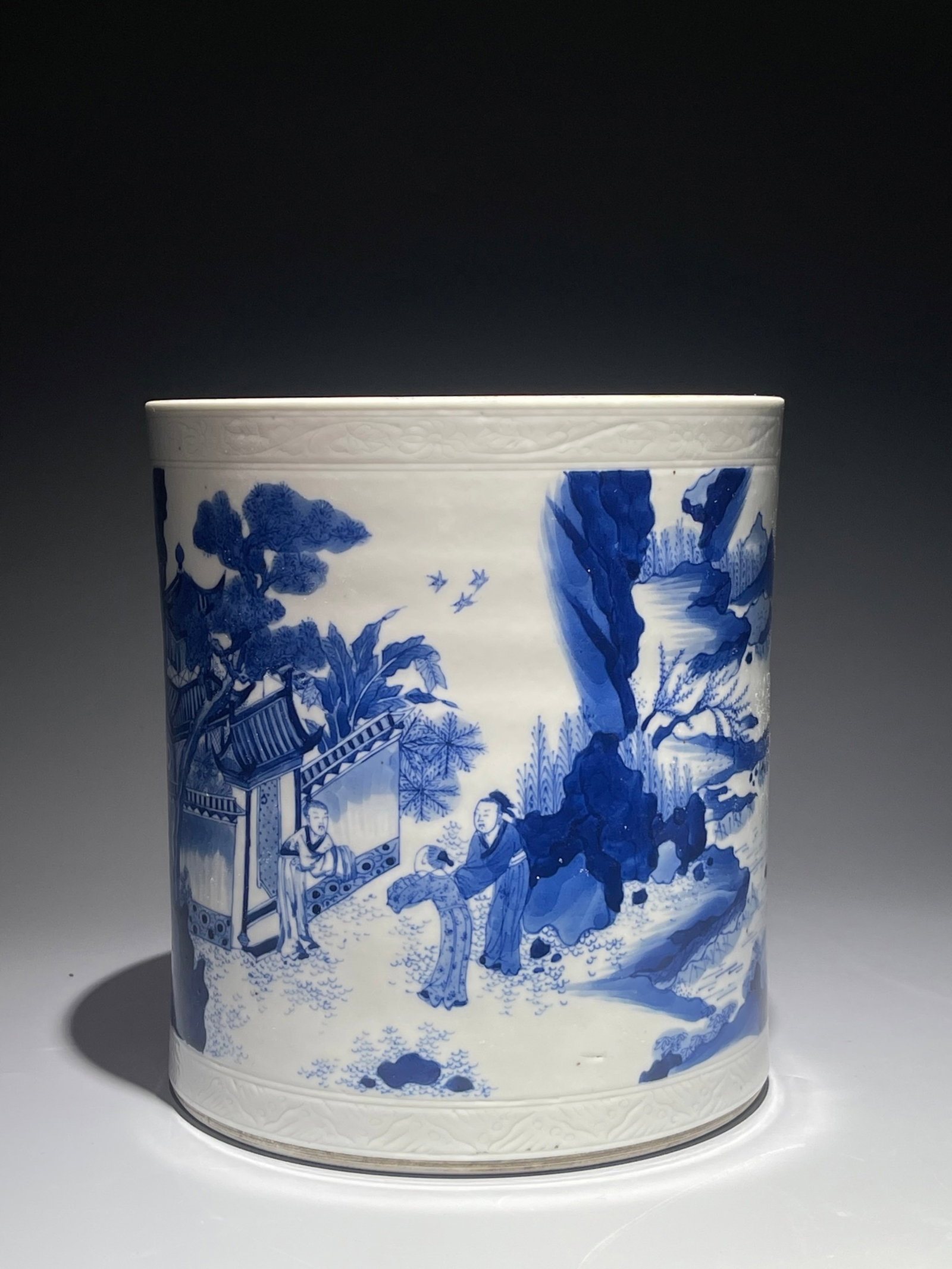 An Exquisite Blue and White Character and Story Pattern Brush Pot (1 of 9)