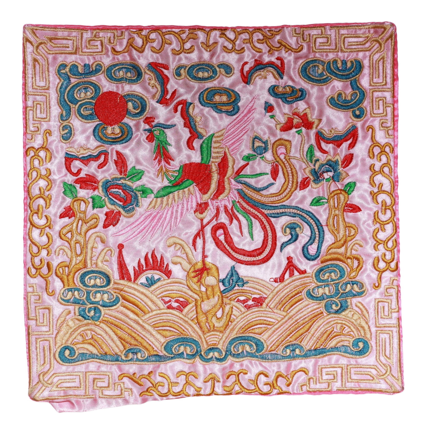 An Exquisite Embroidery Phoenix Pattern Civil Official Rank Badges: An Exquisite Embroidery Phoenix Pattern Civil Official Rank Badges,Qing Dynasty,China,Size:10.2inx10.2in 刺绣凤官补,中国清代