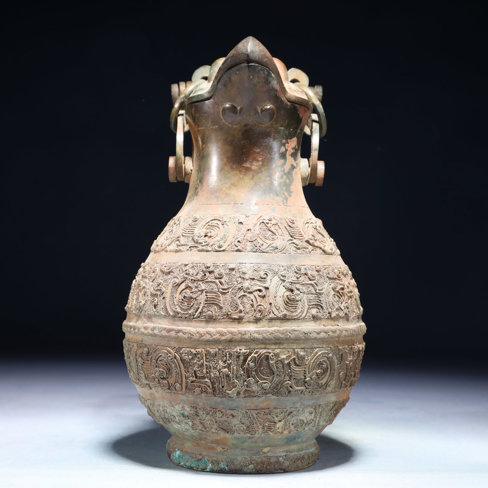 A Rare Bronze Chi-Dragon Pattern Loop-Handled Pot,With Inscription - 5