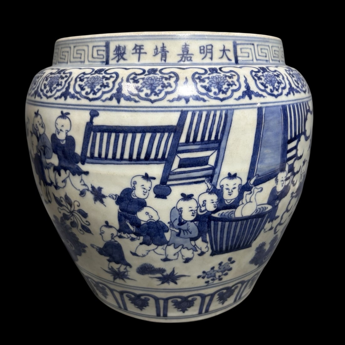 An Exquisite Blue and White Character and Story Pattern Jar (1 of 7)