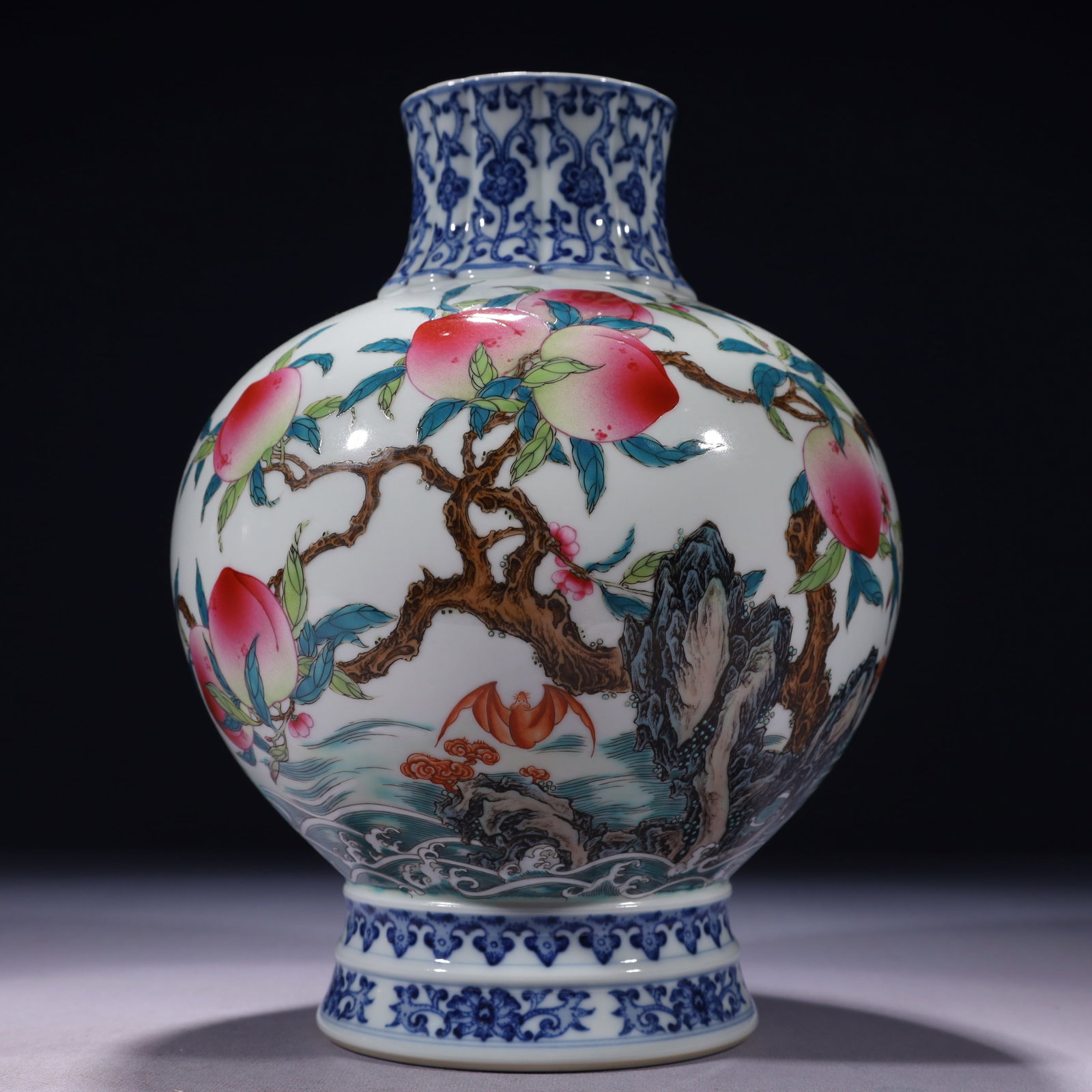 An Exquisite Famille-Rose Bats and Peach Pattern Vase (1 of 9)