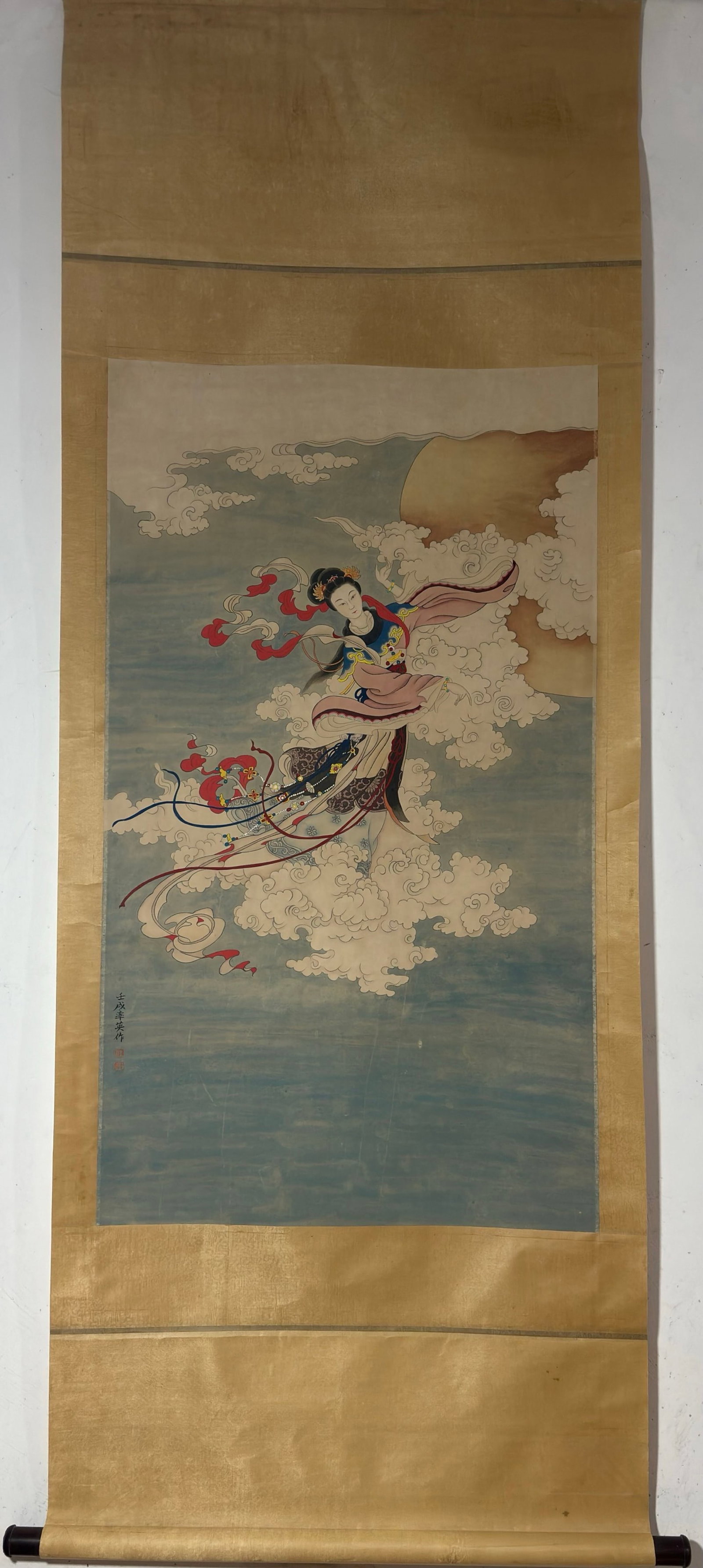 A Chinese Vertical Scroll Ink Painting of Character and Story on Paper: A Chinese Vertical Scroll Ink Painting of Character and Story on Paper,Ren Shuaiying,Size:43.7inx25.2in