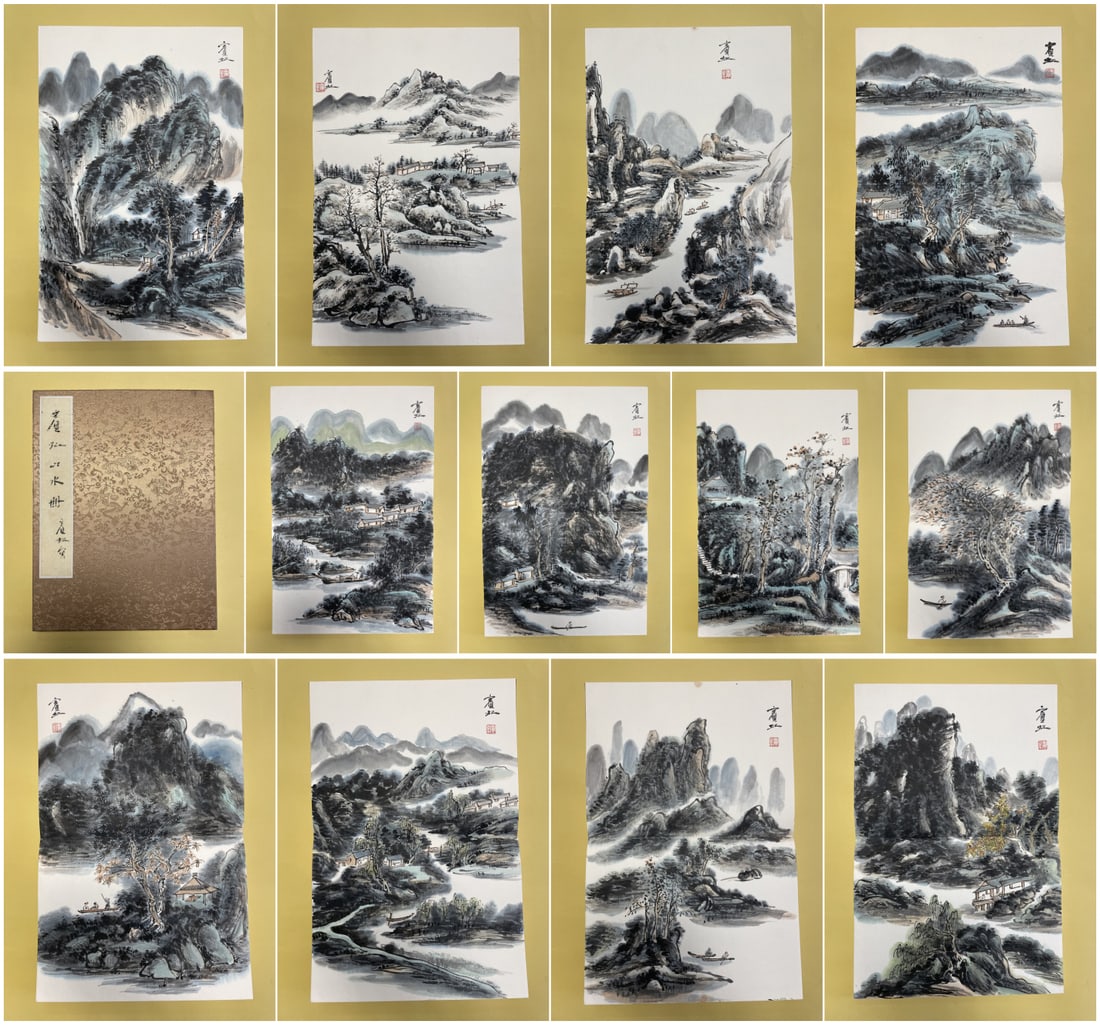 A Chinese Album Ink Painting of Landscape on Paper: A Chinese Album Ink Painting of Landscape on Paper,Huang Binhong,Size:19.7inx13in 一本中国水墨山水画册,黄宾虹