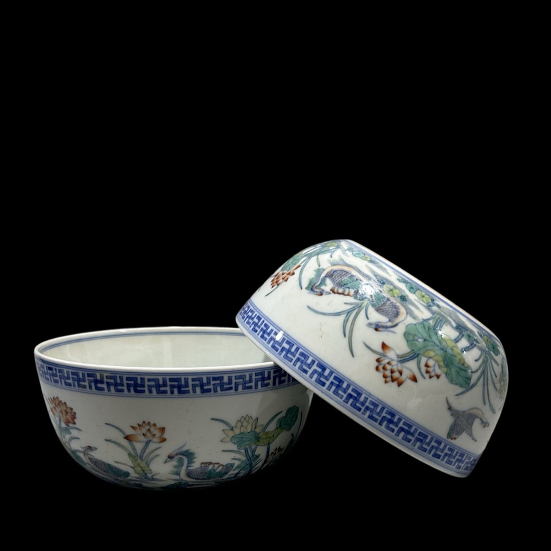 An Exquisite Doucai Blue and White Lotus and Mandarin Duck Pattern Bowl: An Exquisite Doucai Blue and White Lotus and Mandarin Duck Pattern Bowl,Qing Dynasty,China,Guangxu Six-character Mark,Size:6.3inx2.8in