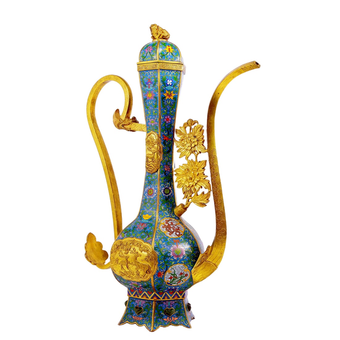 An exquisite cloisonn?? floral deer pattern ewer - 4