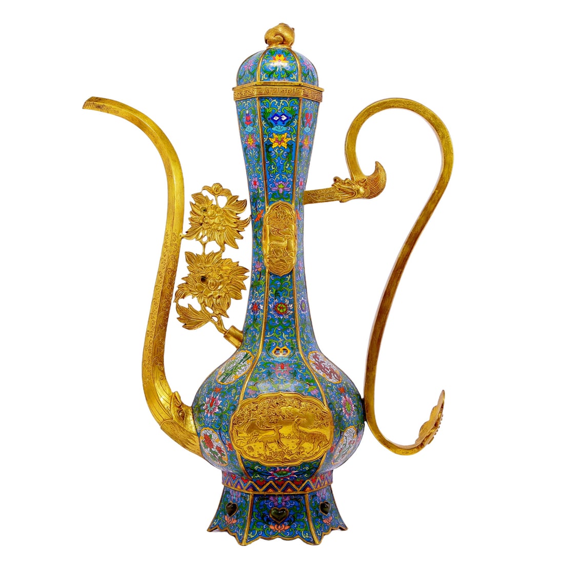 An exquisite cloisonn?? floral deer pattern ewer - 7
