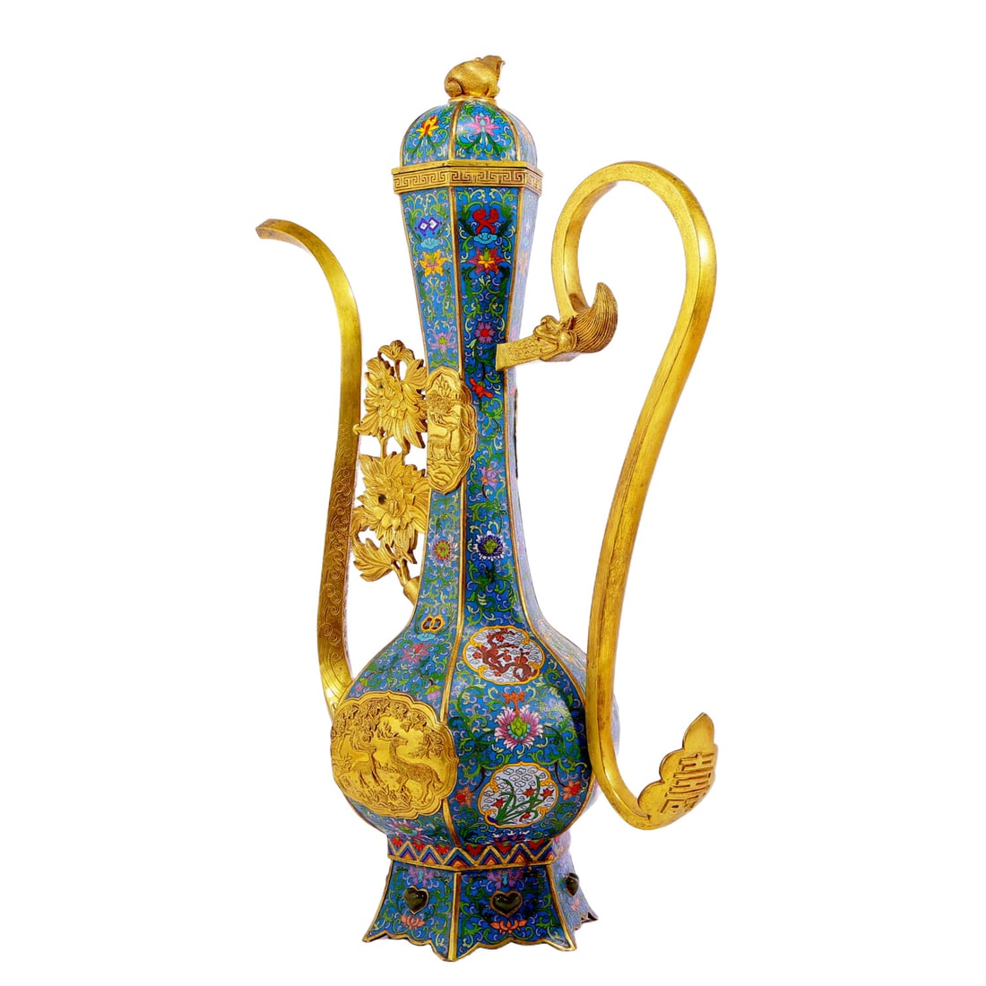 An exquisite cloisonn?? floral deer pattern ewer - 8
