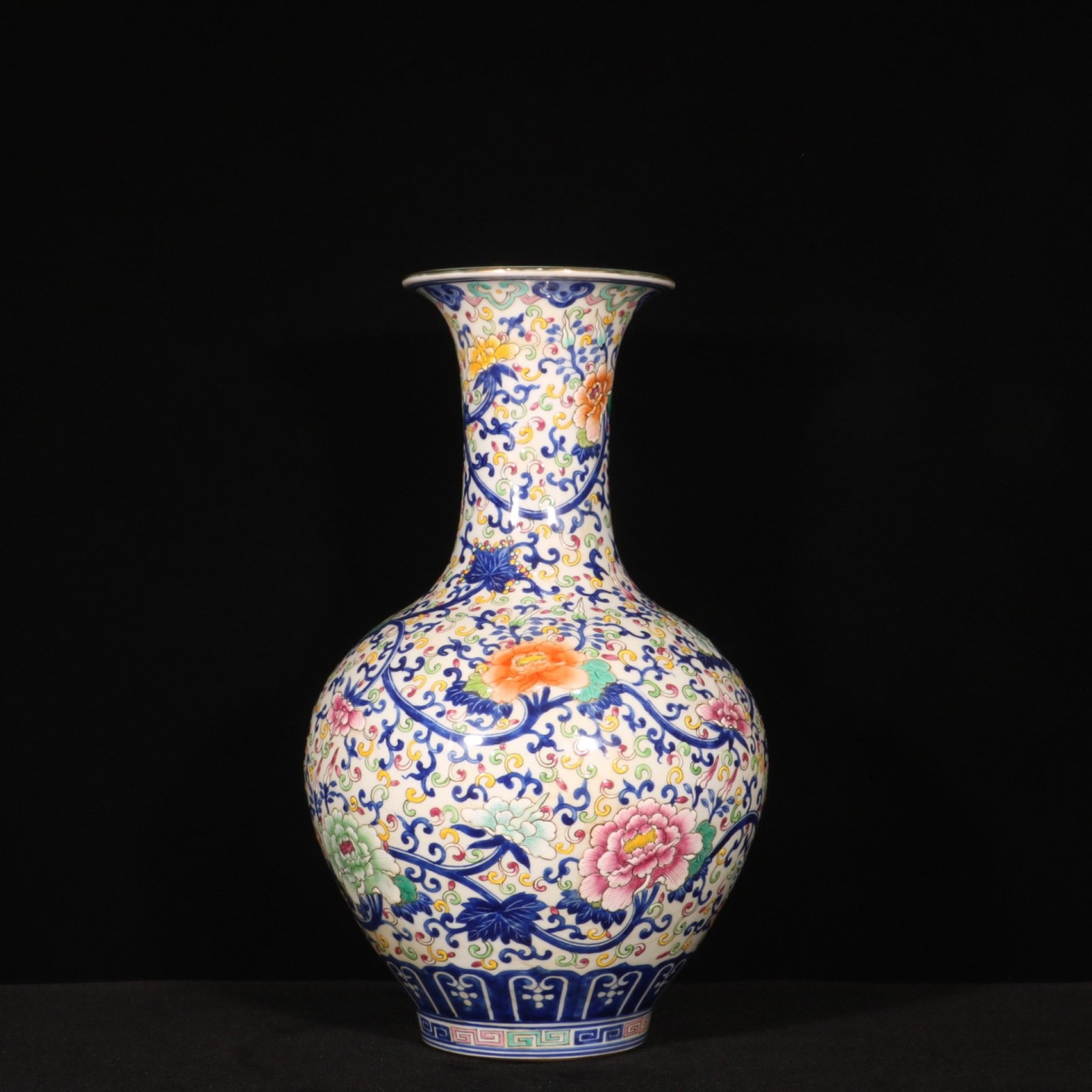 A Rare Enamel Lotus Pattern Vase: A Rare Enamel Lotus Pattern Vase,Qing Dynasty,China,Qianlong Six-character Mark,Size:14.2inx8.3in