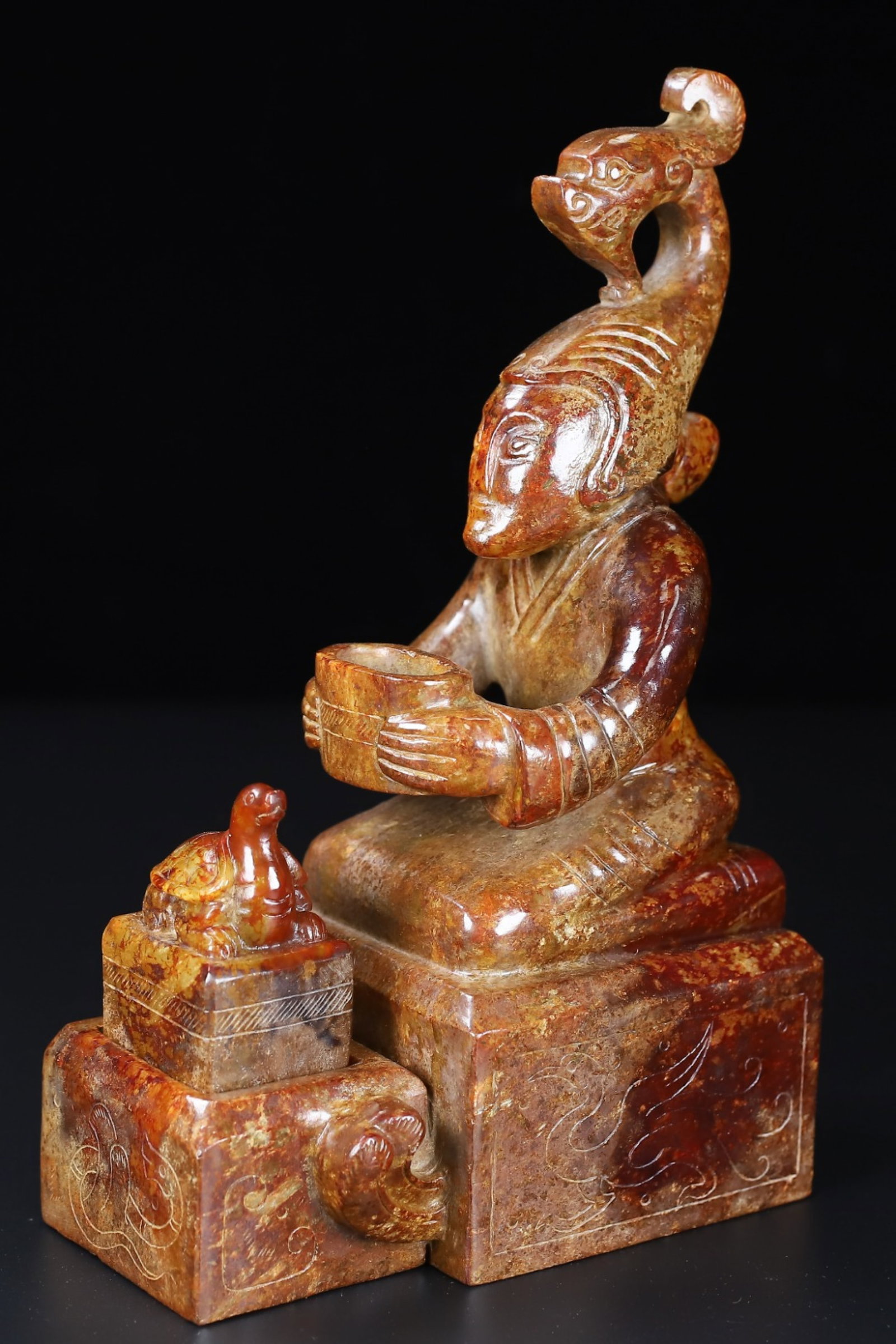 A Set of Fine Archaic Jade Figure and Turtle Seals: A Set of Fine Archaic Jade Figure and Turtle Seals,Ancient Time,China,with Mark,Size:(Figure Seal)4.7inx2.8inx7.5in,(Turtle Seal)2.1inx1.4inx1.1in,Weight:1.5kg 一套高古玉