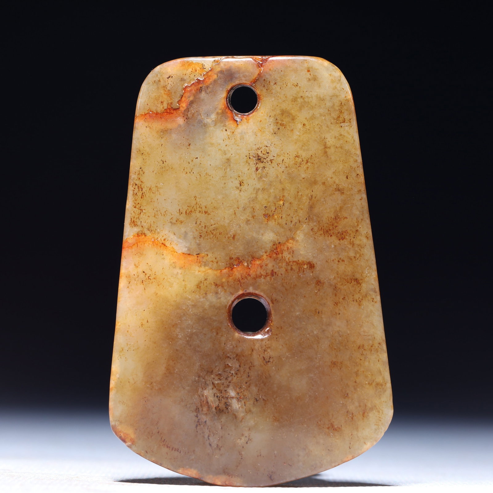An Archaic Hongshan Culture Yellow Jade Pendant: An Archaic Hongshan Culture Yellow Jade Pendant,Ancient Time,China,Size:1.8inx0.2inx3in,Weight:48g 红山文化黄玉挂件,中国新石
