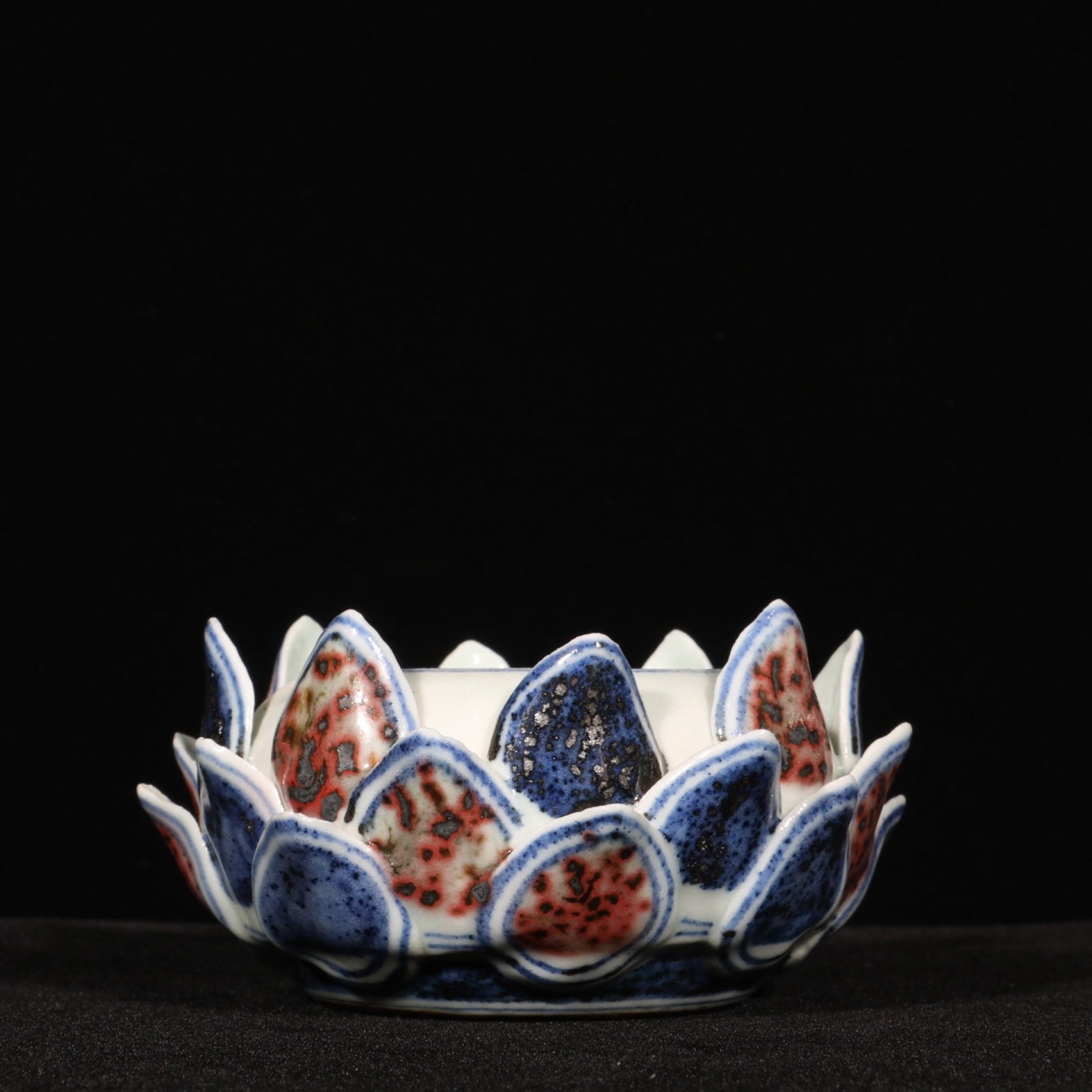 An Exquisite Blue and White Underglaze-Red Lotus Candlestick: An Exquisite Blue and White Underglaze-Red Lotus Candlestick,Ming Dynasty,China,Yongle Four-character Mark,Size:2inx4.1in