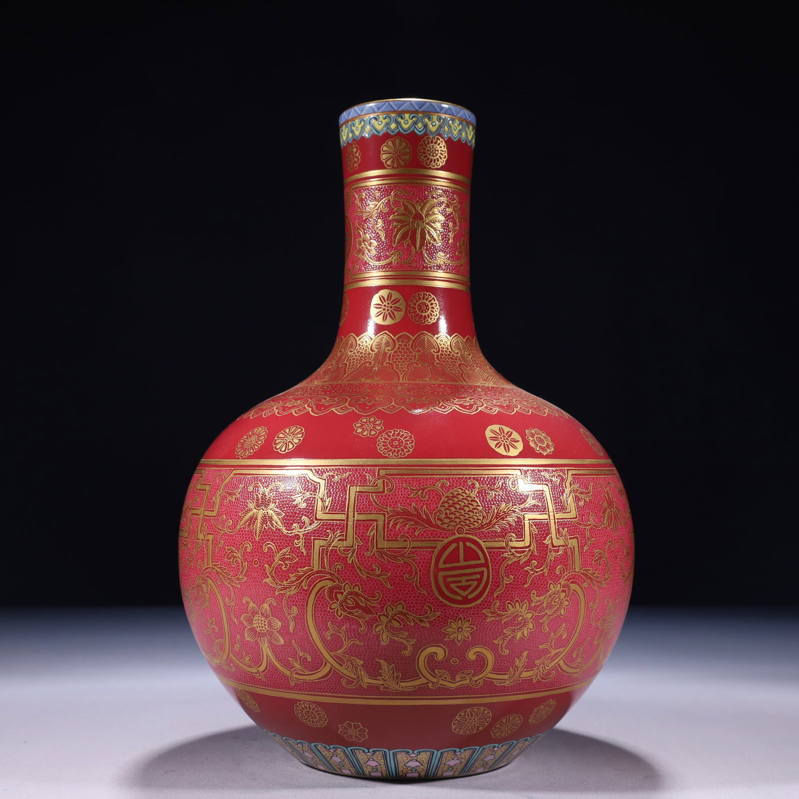 An Exquisite Pink Ground Painted Gold Lotus Pattern Vase (1 of 9)