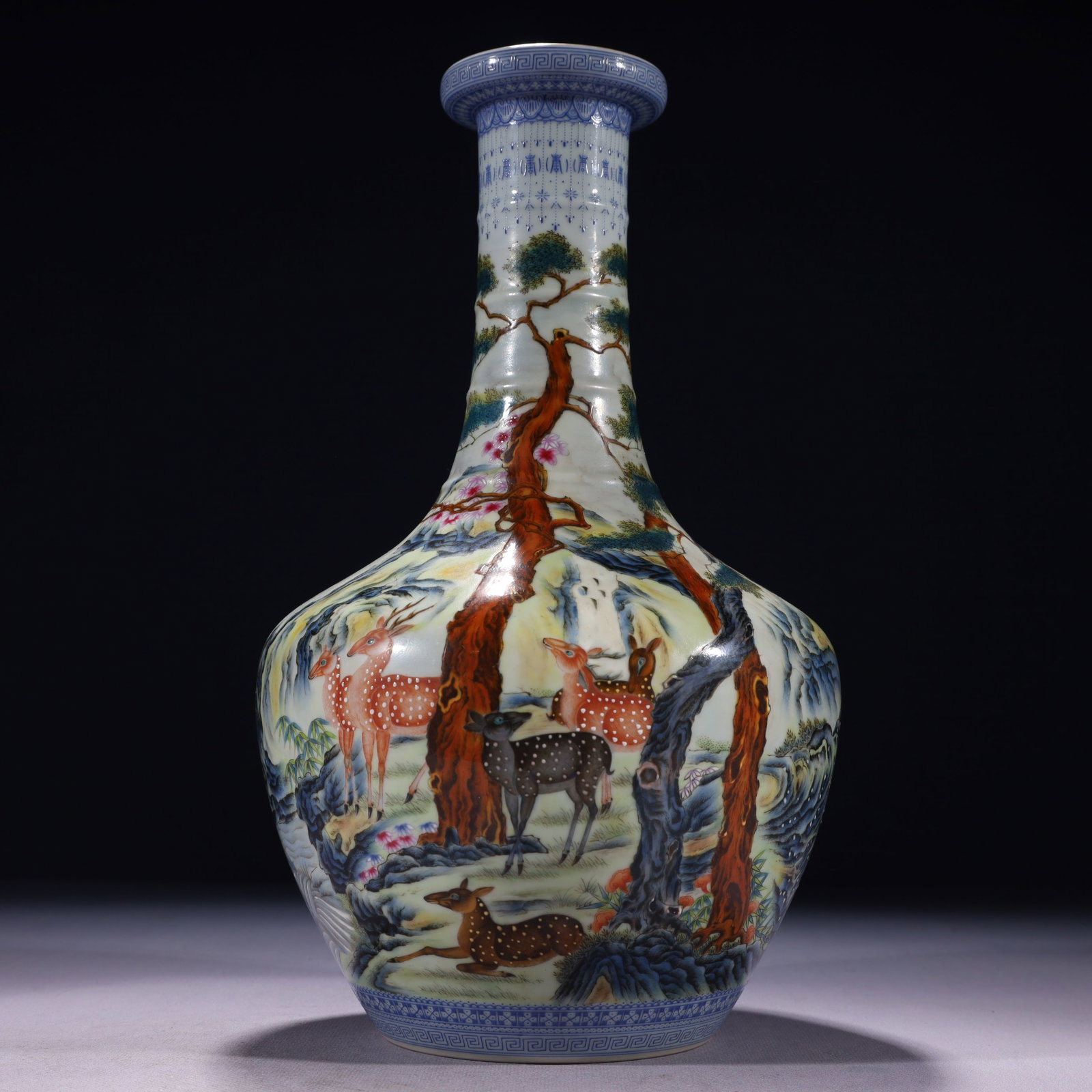 An Exquisite Enamel Painted Gold Pine and Deer Pattern Vase (1 of 10)