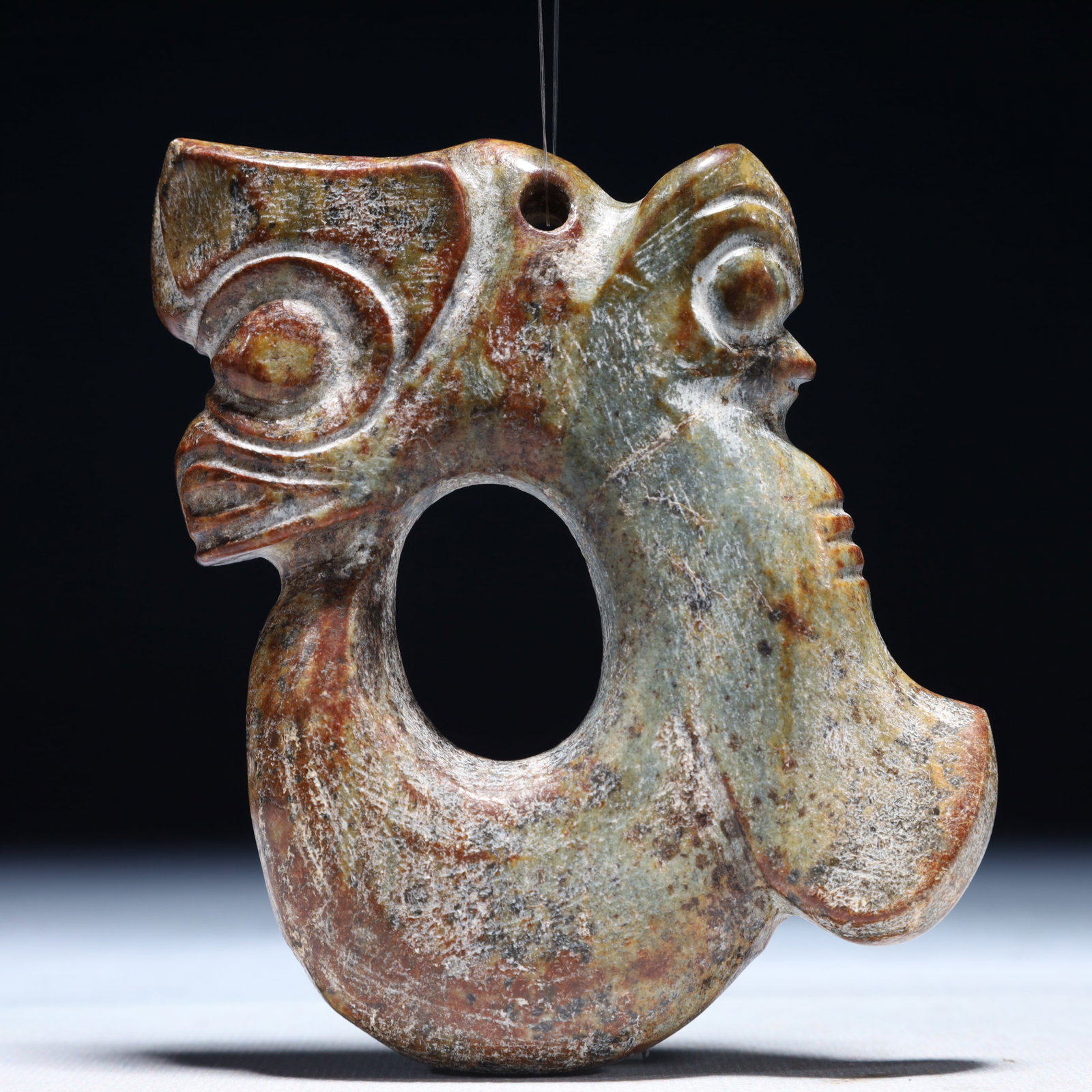 An Archaic Hongshan Culture Greenish Jade Pig and Dragon Pendant: An Archaic Hongshan Culture Greenish Jade Pig and Dragon Pendant,Ancient Time,China,Size:2.8inx0.8inx4.1in,Weight:350g 红山文化青白玉猪龙挂&