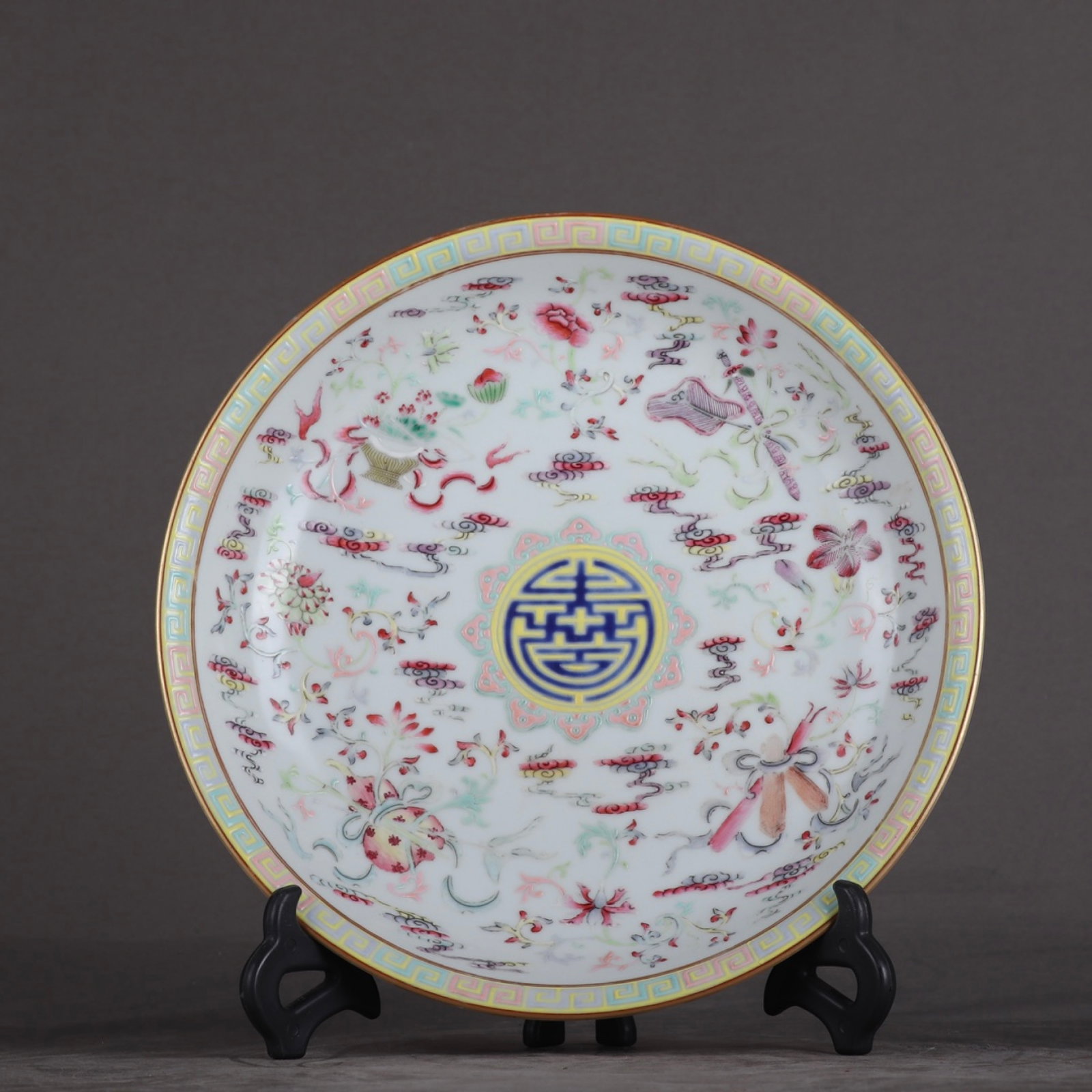 An Exquisite Famille-Rose Eight Treasures Pattern Plate: An Exquisite Famille-Rose Eight Treasures Pattern Plate,Qing Dynasty,China,Jiaqing Six-character Mark,Size:1.7inx8.9in 粉彩八宝纹盘子,中国清