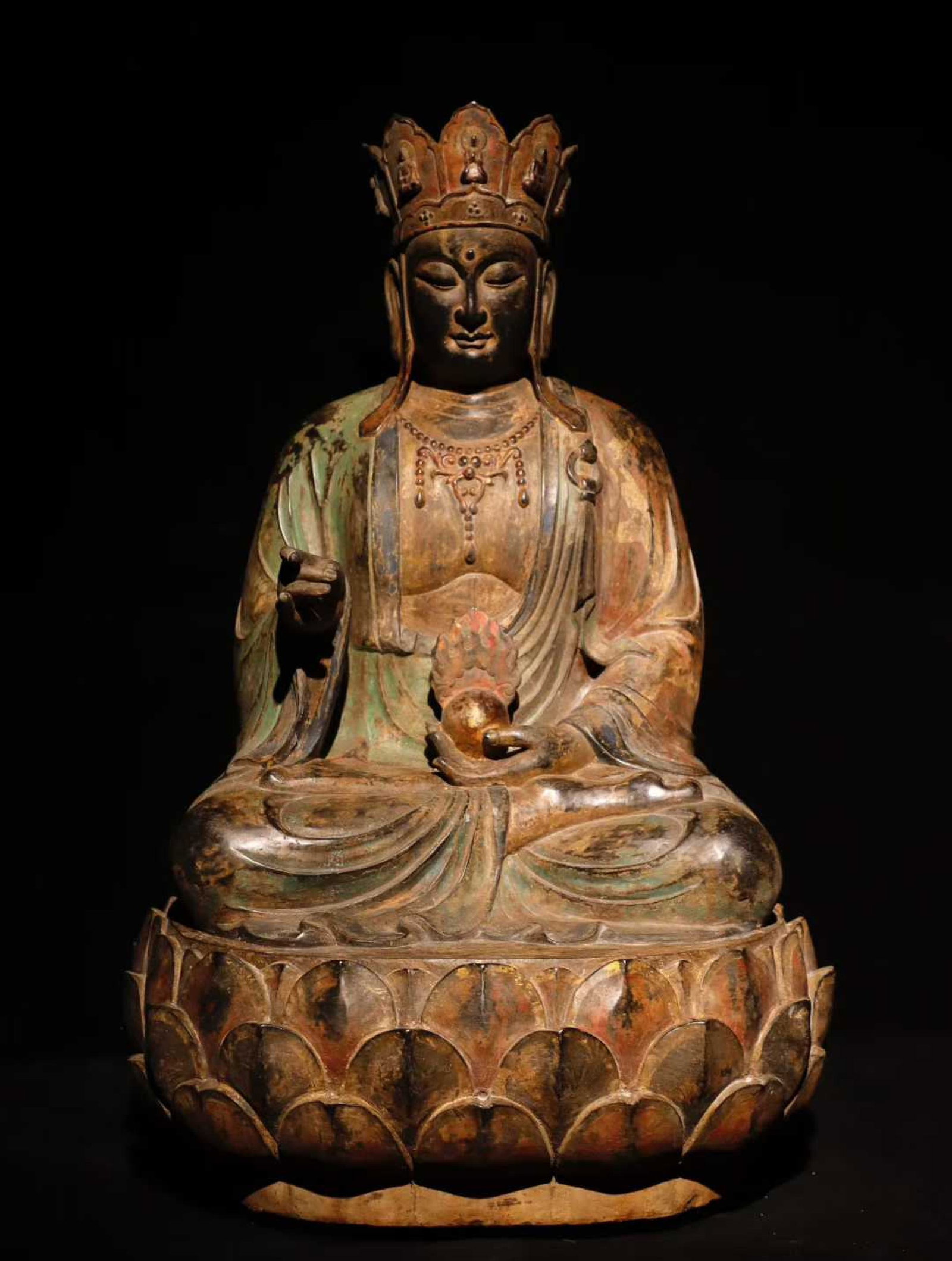 A Solemn Limestone Painted Color Statue of Kshitigarbha Bodhisattva (1 of 9)