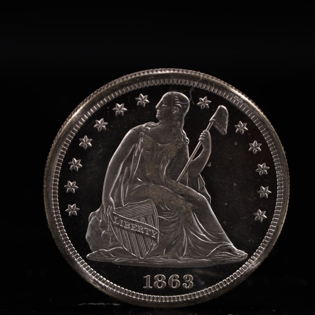 USA One Dollar 1863 Coin: American coin. IN GOD WE TRUST / LIBERTY / 1863 / UNITED STATES OF AMERICA / ONE DOL. Weight:26.9g.