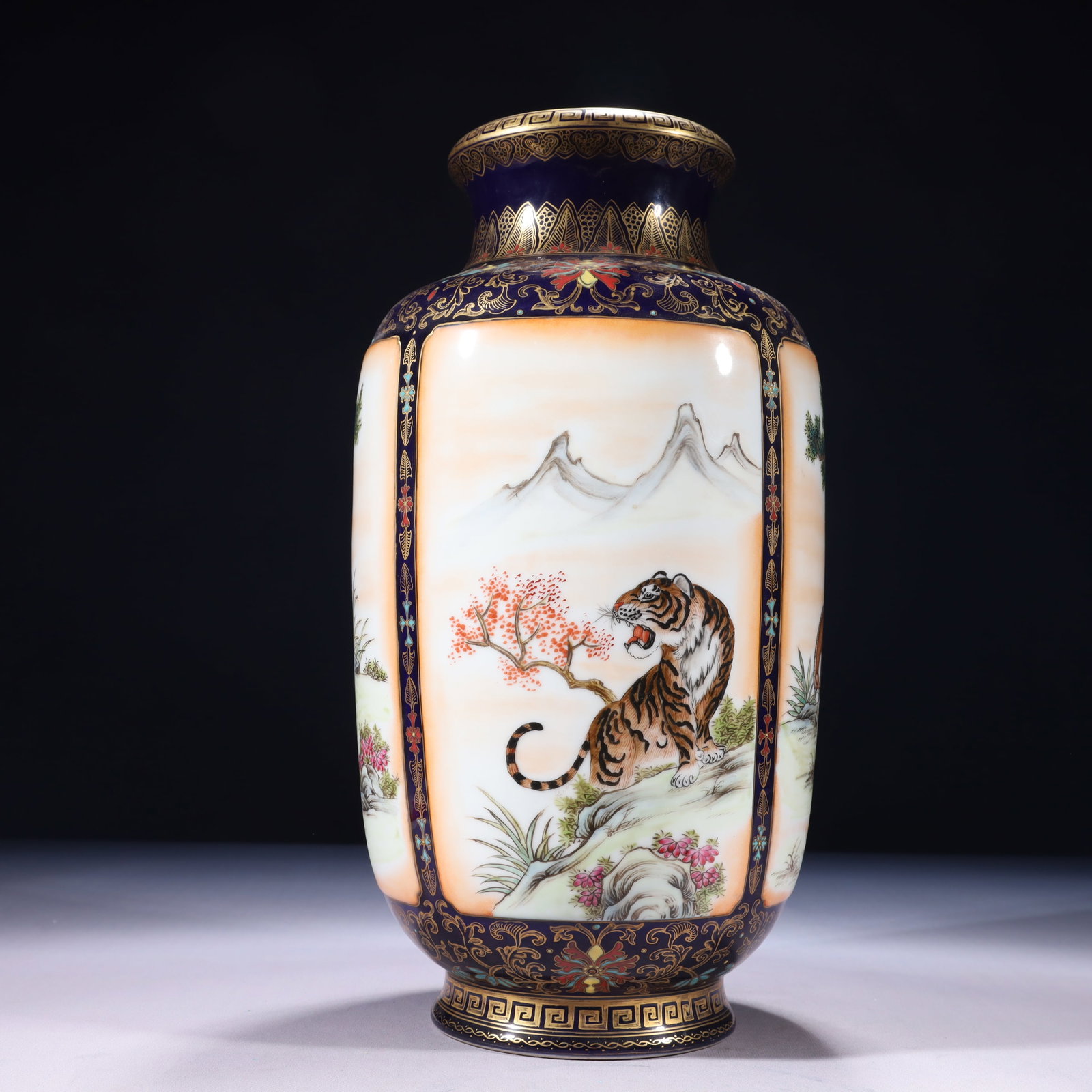 An Exquisite Blue Ground Enamel Painted Gold Horse Pattern Vase: An Exquisite Blue Ground Enamel Painted Gold Horse Pattern Vase 蓝地珐琅彩描金骏马纹瓶,中国清代,乾།
