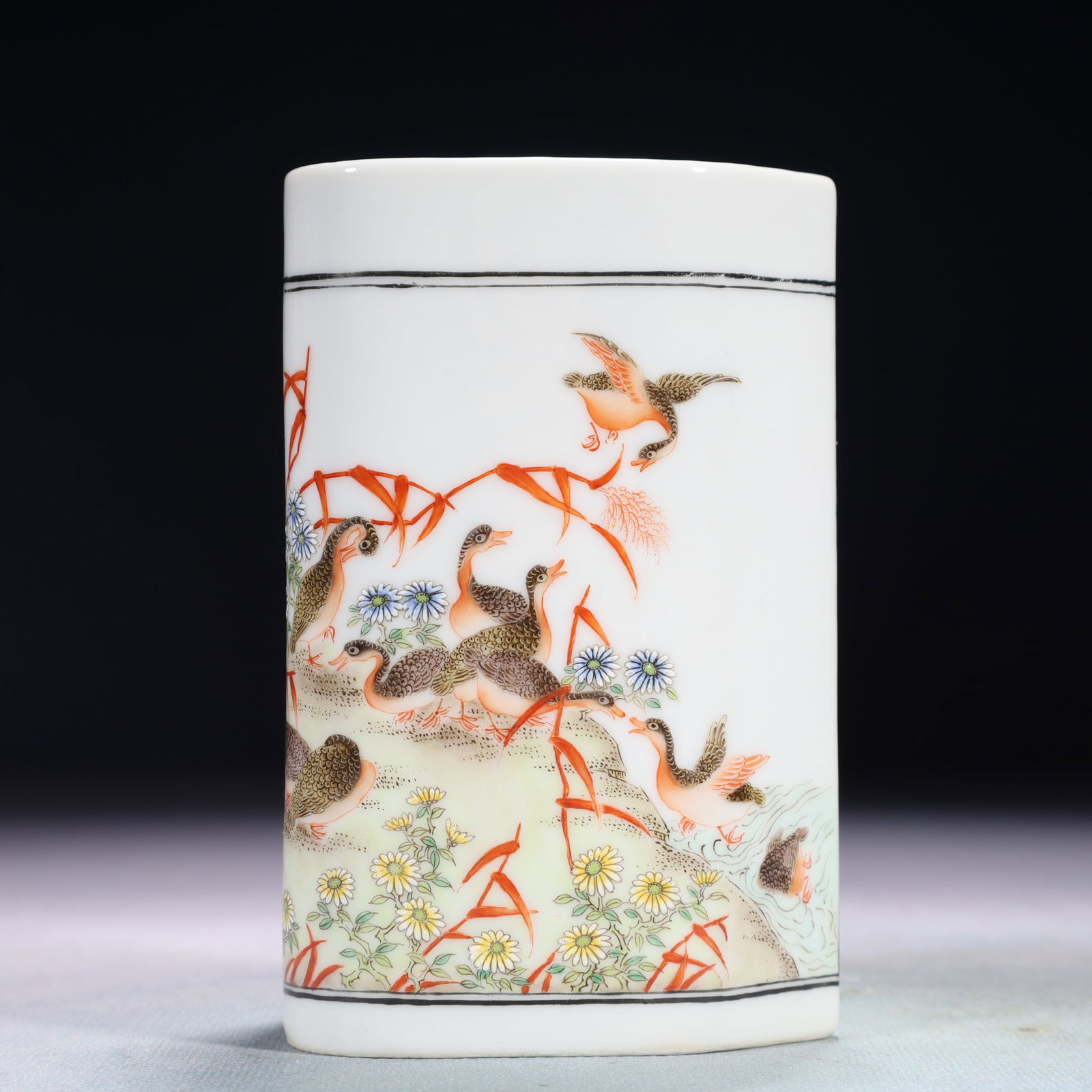 An Exquisite Famille-Rose Flower and Bird Pattern Brush Pot (1 of 7)