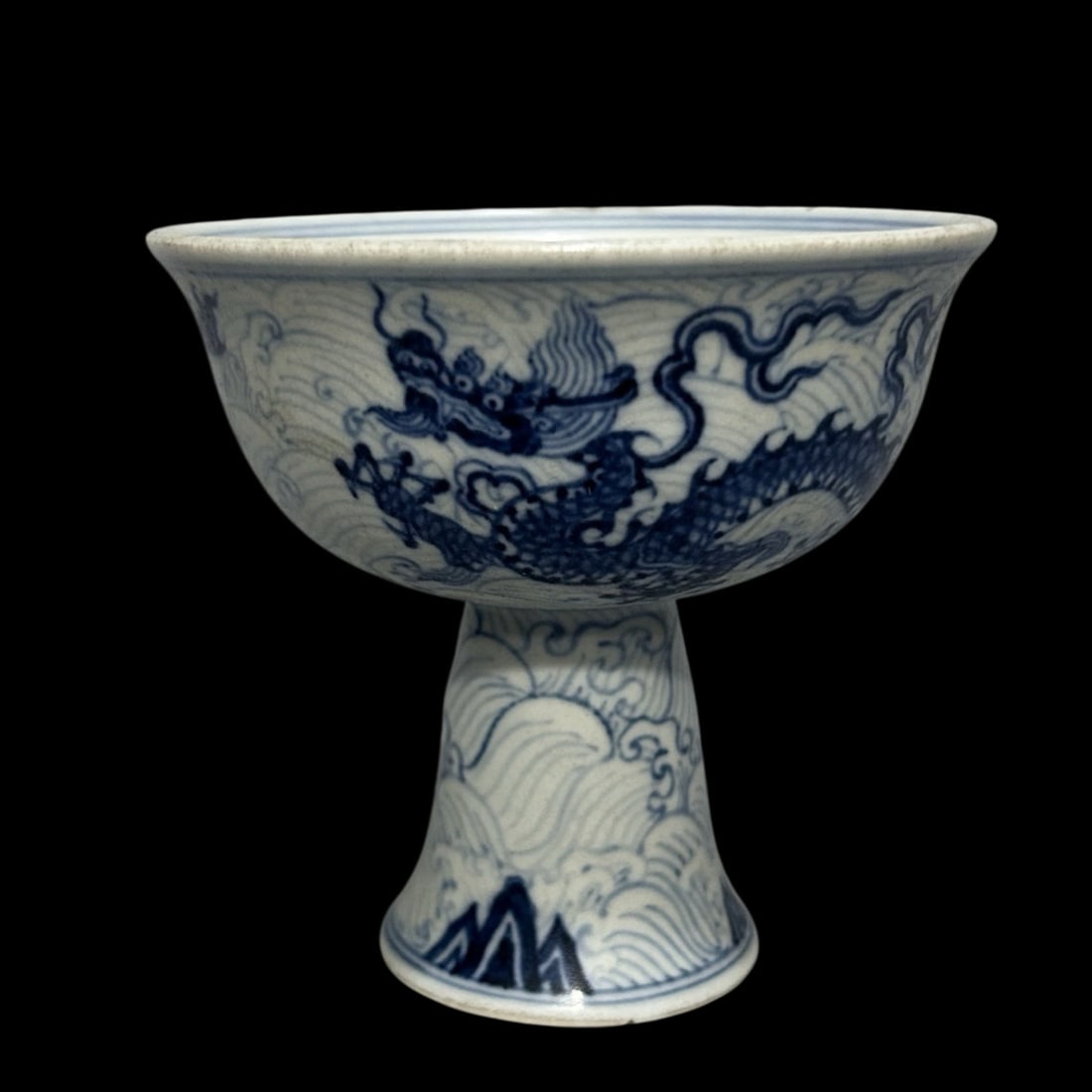An Exquisite Blue and White Seawater and Dragon Pattern Stem Cup (1 of 7)