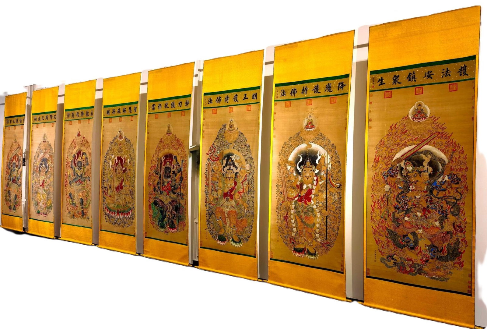 A Set of Chinese Vertical Scroll Ink Painting of Figure on Silk: A Set of Chinese Vertical Scroll Ink Painting of Figure on Silk,Tang Yin,Size:(overall length)128inx43.7in,(Without frame)92.9inx40.9in