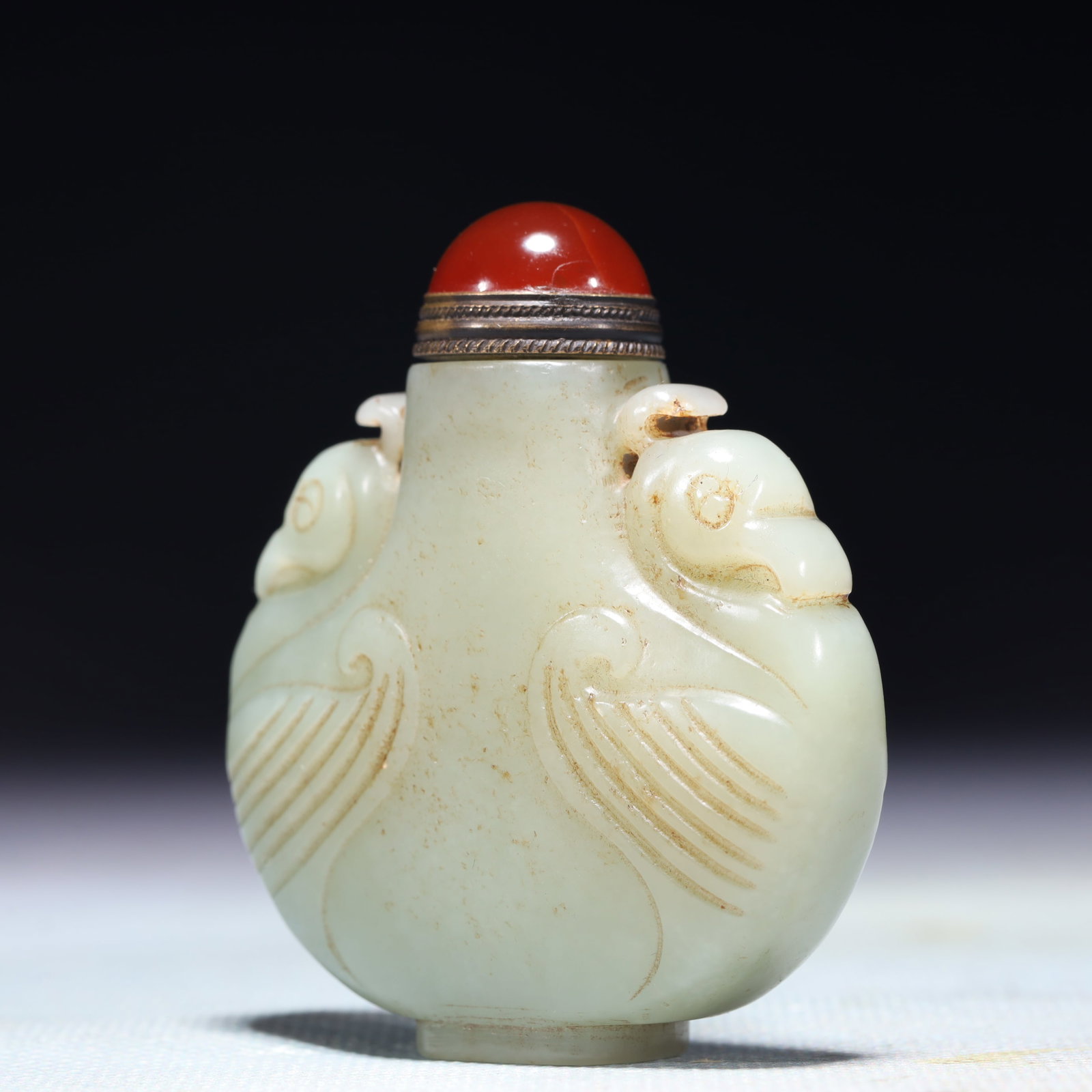 An Exquisite White Jade Crane-Ears Snuff Bottle - 2