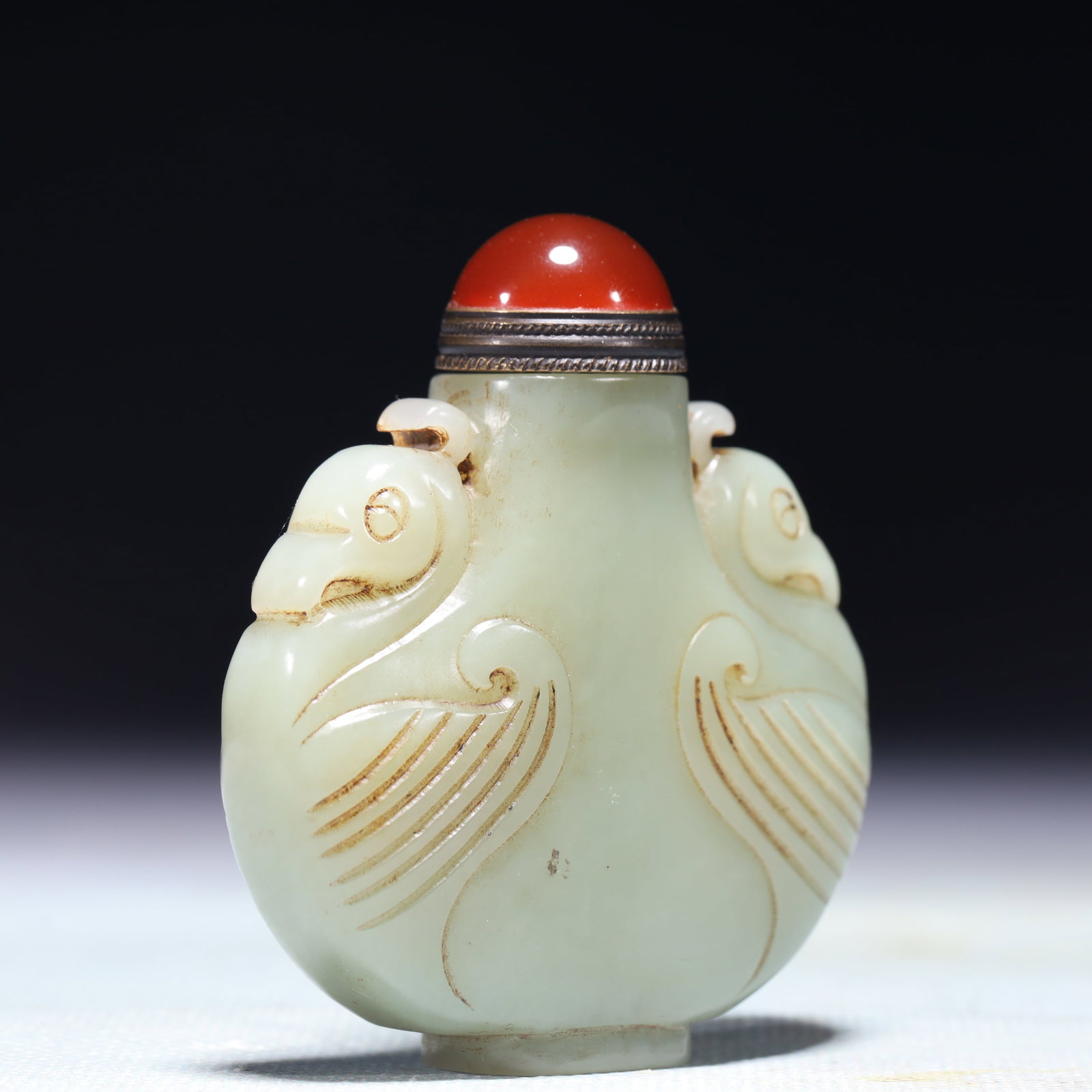 An Exquisite White Jade Crane-Ears Snuff Bottle - 3