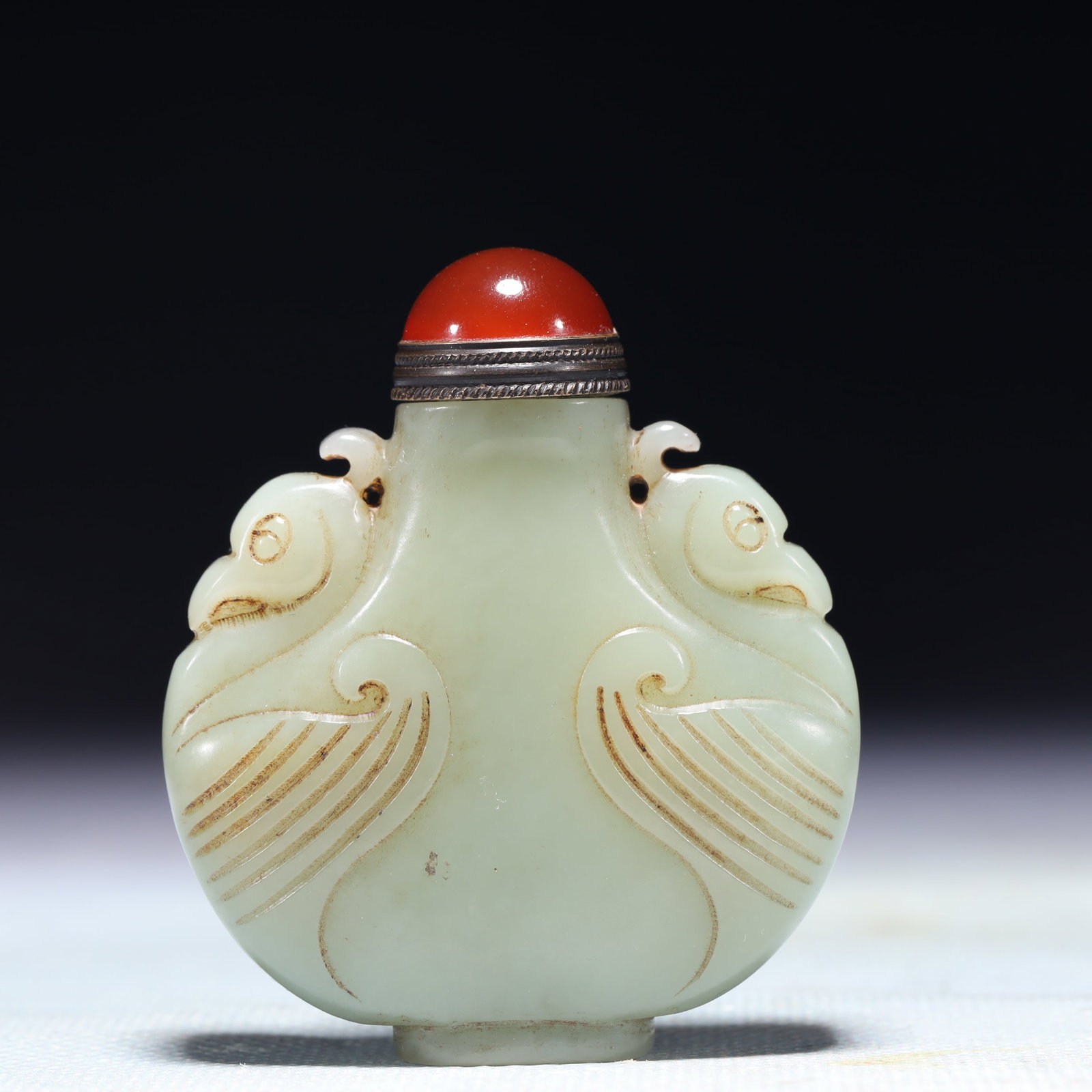 An Exquisite White Jade Crane-Ears Snuff Bottle - 4