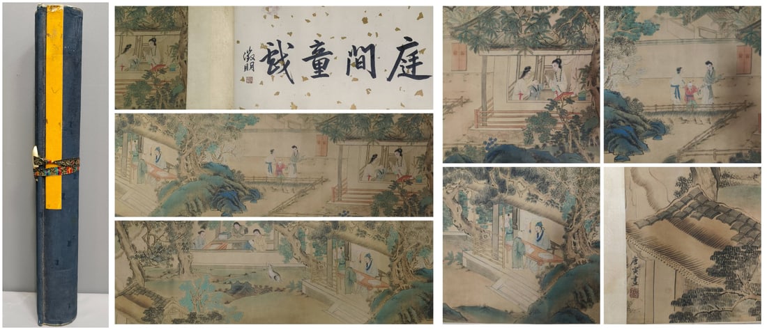 A Chinese Hand Scroll Ink Painting of Character and Story on Paper: A Chinese Hand Scroll Ink Painting of Character and Story on Paper,Tang Yin,Size:70.9inx16.9in 一幅中国水墨人物故事画手卷,