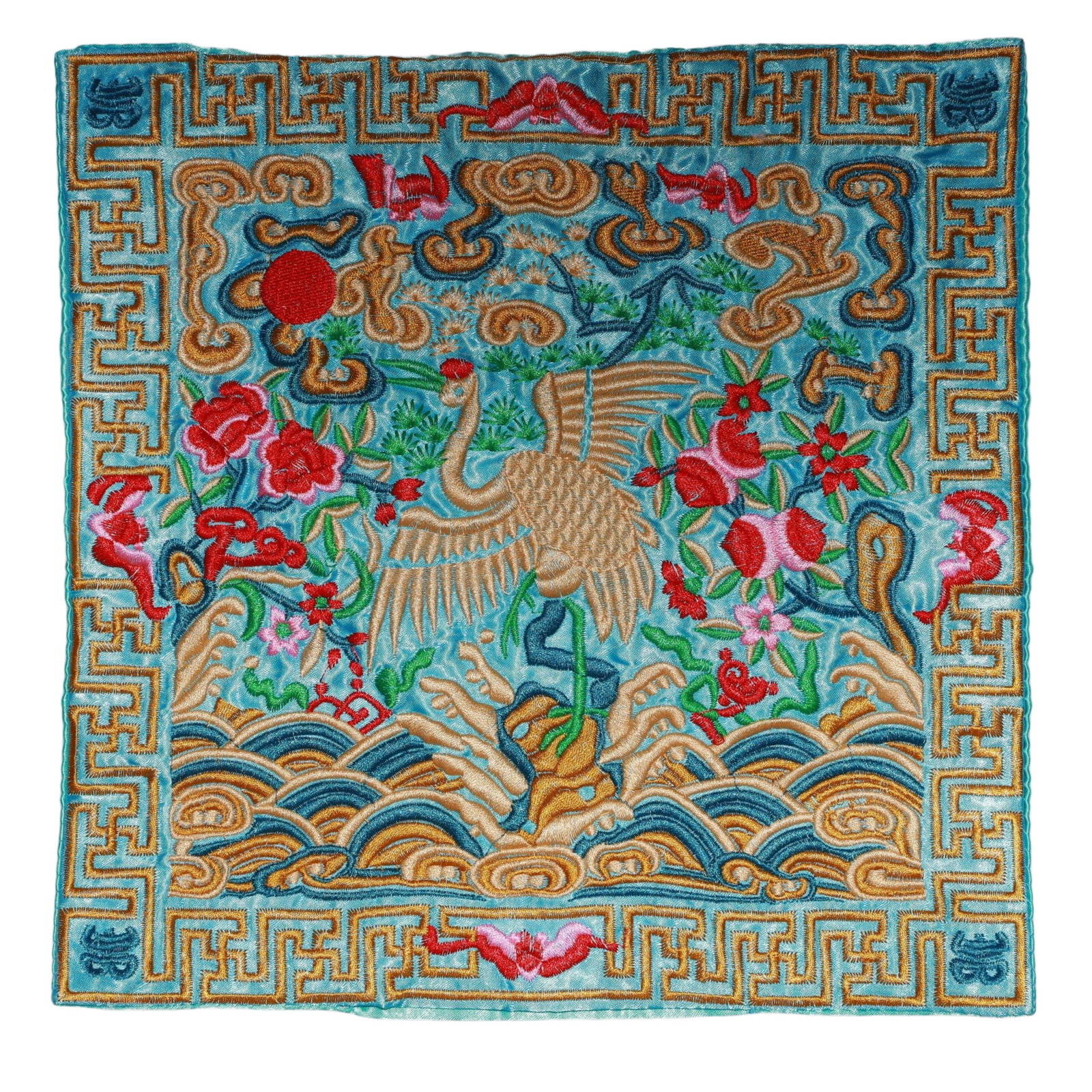 An Exquisite Embroidery Crane Pattern Civil Official Rank Badges: An Exquisite Embroidery Crane Pattern Civil Official Rank Badges,Qing Dynasty,China,Size:10.2inx10.2in 刺绣仙鹤官补,中国清代
