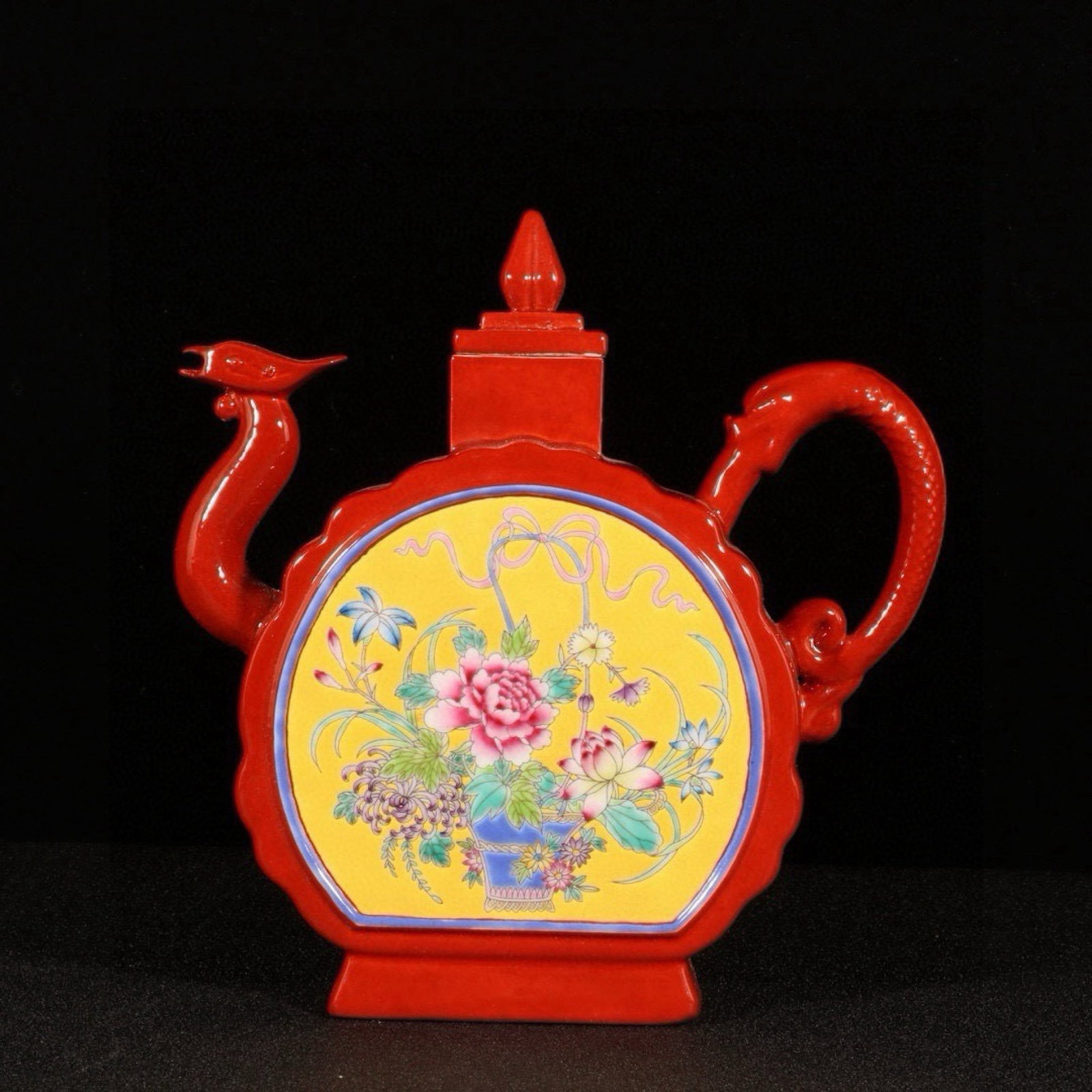 An Exquisite Red Glazed Enamel Flower Pattern Teapot (1 of 9)