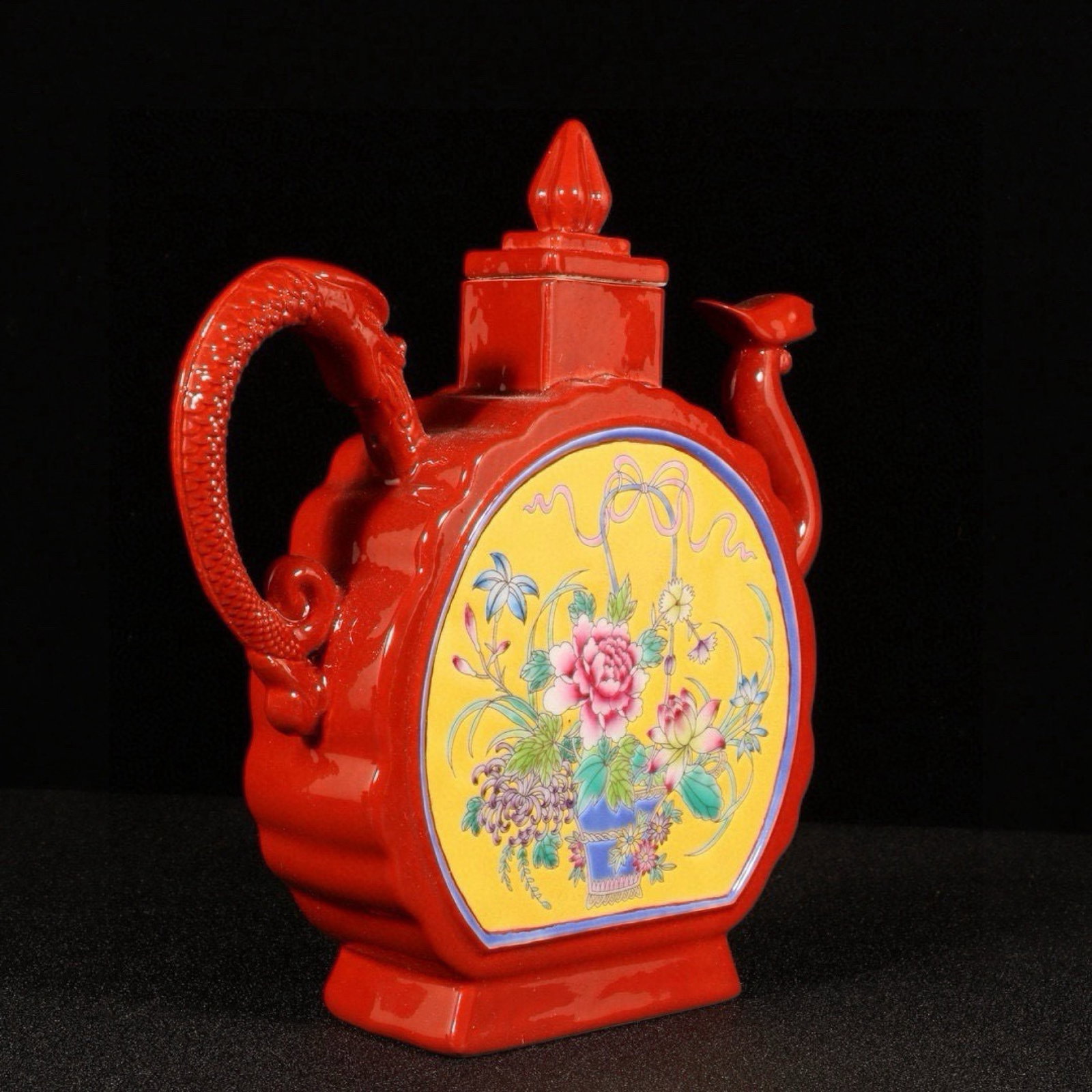 An Exquisite Red Glazed Enamel Flower Pattern Teapot - 7