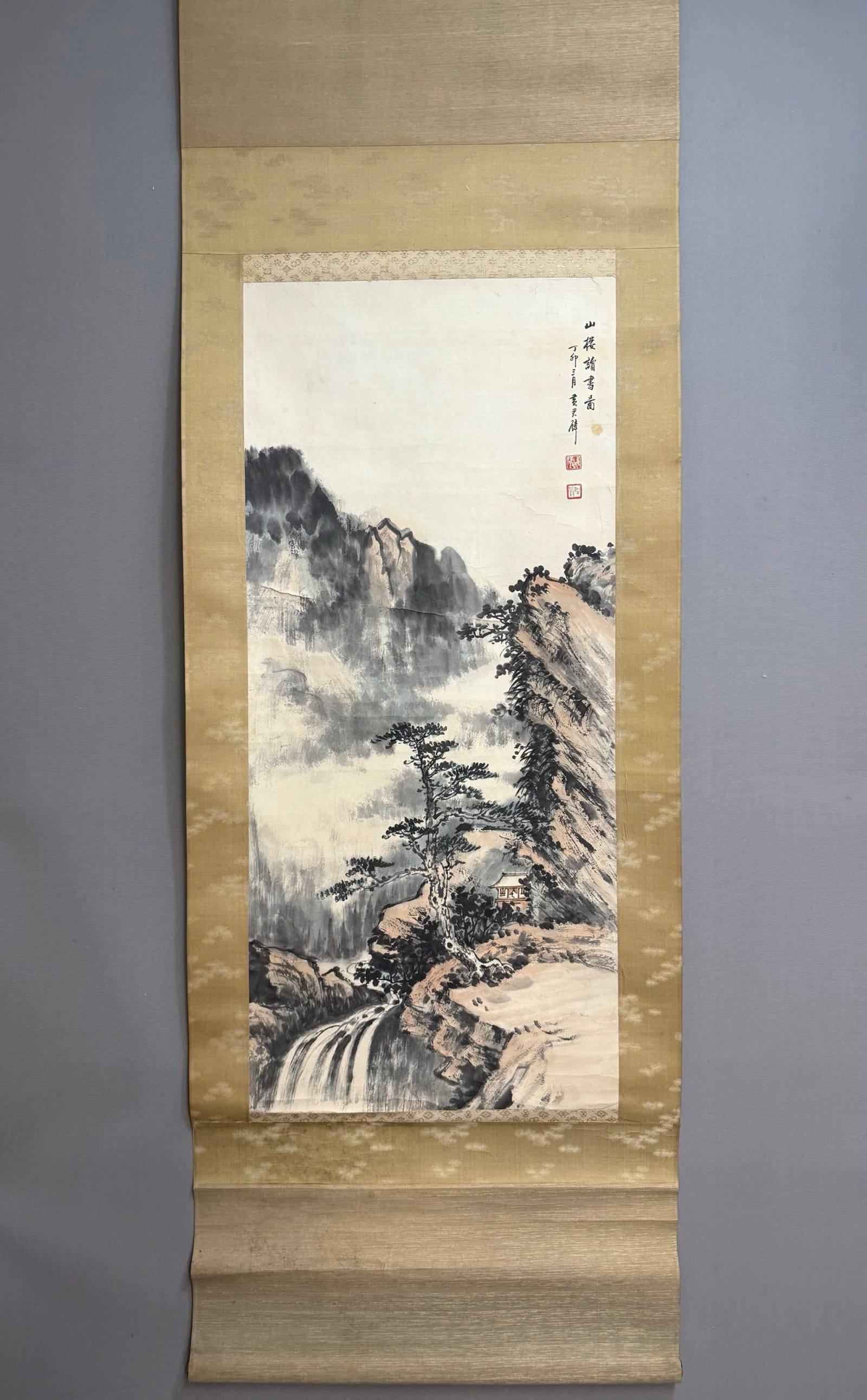 A Chinese Vertical Scroll Ink Painting of Landscape on Paper: A Chinese Vertical Scroll Ink Painting of Landscape on Paper,Huang Junbi,Size:37.8inx16.9in