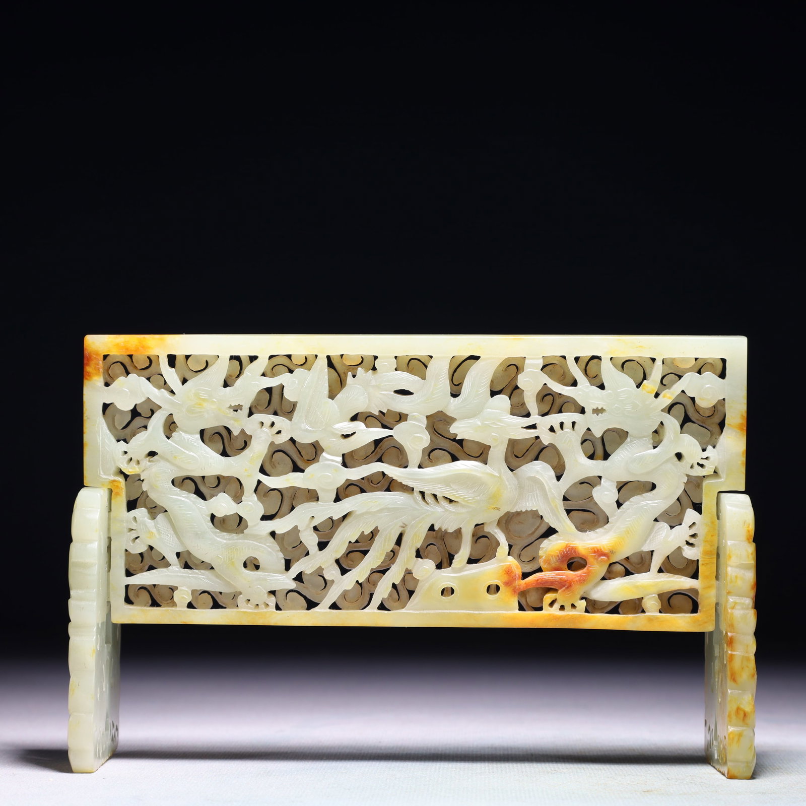 An Exquisite White Jade Auspicious Cloud and Crane Pattern Table Screen (1 of 7)
