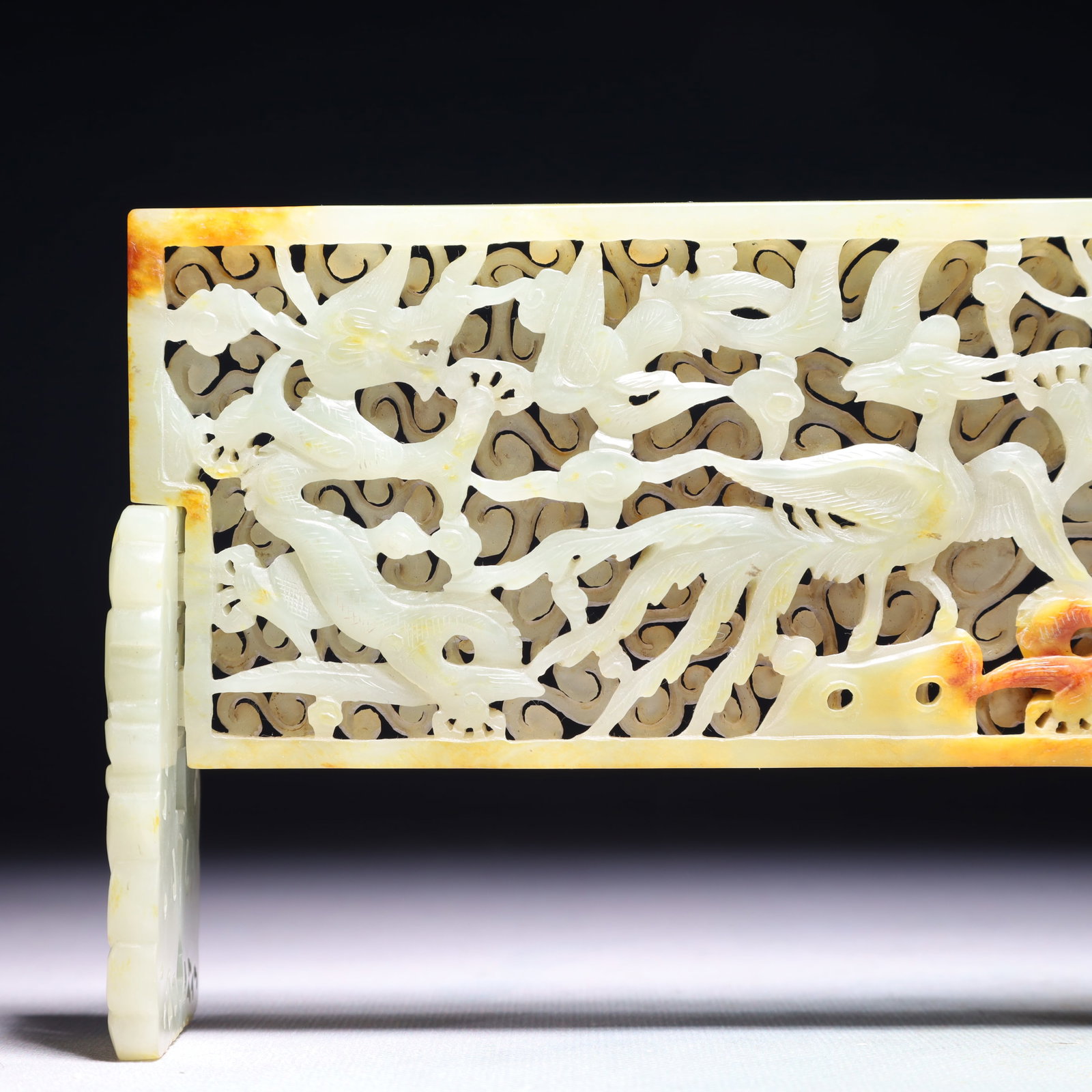 An Exquisite White Jade Auspicious Cloud and Crane Pattern Table Screen - 2