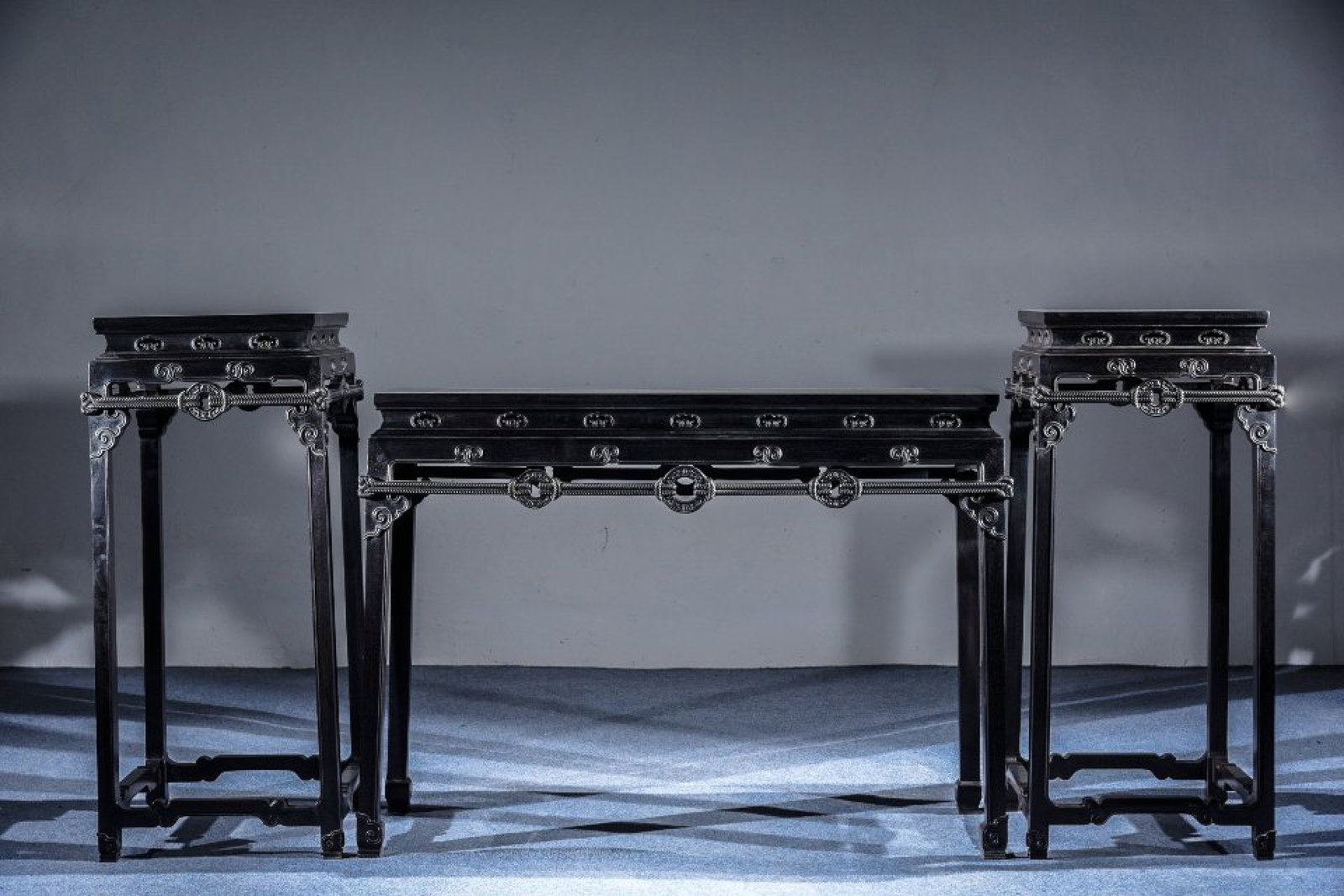 A Set of Zitanwood Flower Stand and Long Table: A Set of Zitanwood Flower Stand and Long Table ,Qing Dynasty, China,Flower Stand Size:15.2inx37.8in; Long Table Size:42.5inx15inx32.1in