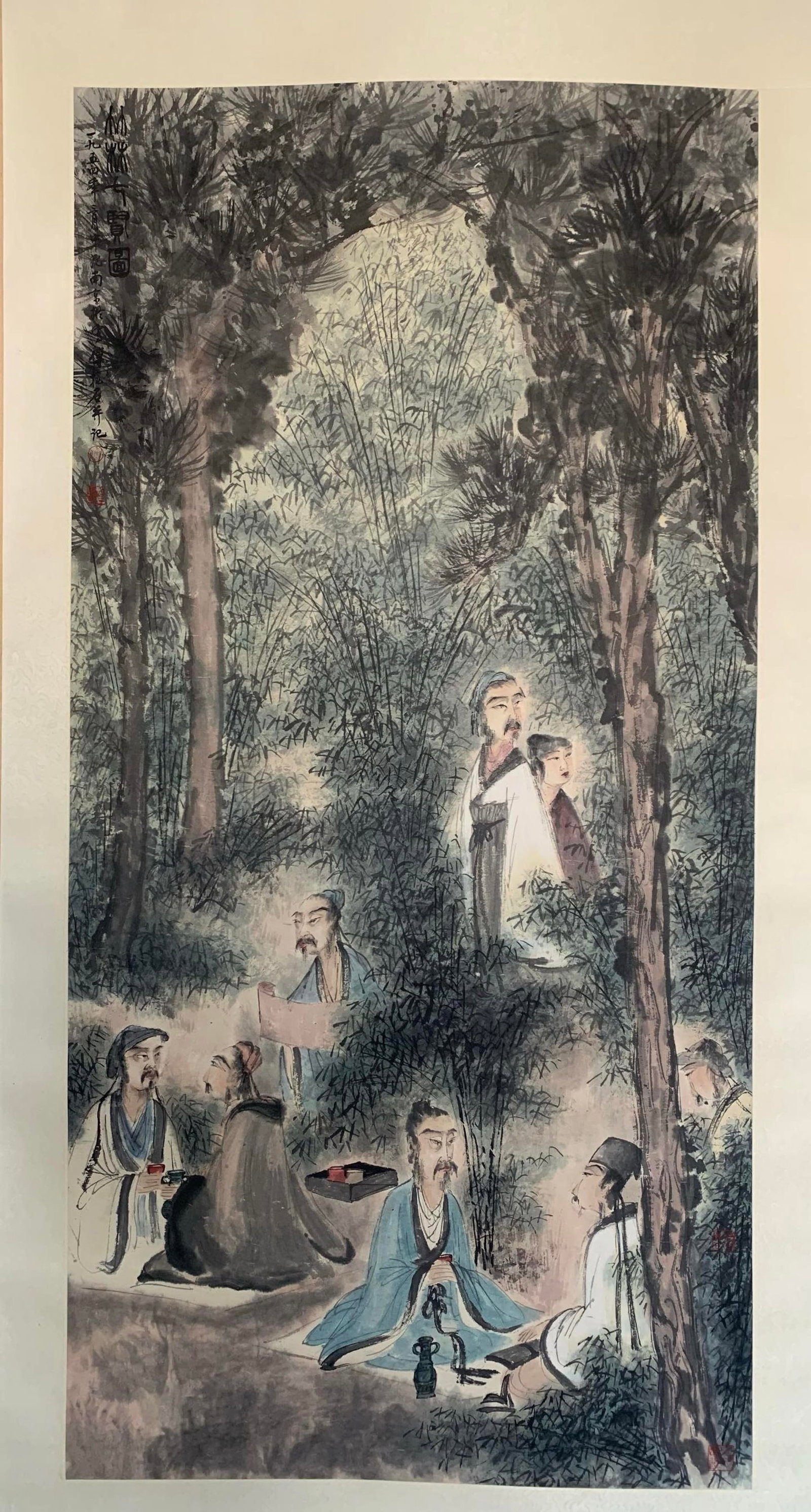 A Chinese Vertical Scroll Ink Painting of Character and Story on Paper (1 of 4)