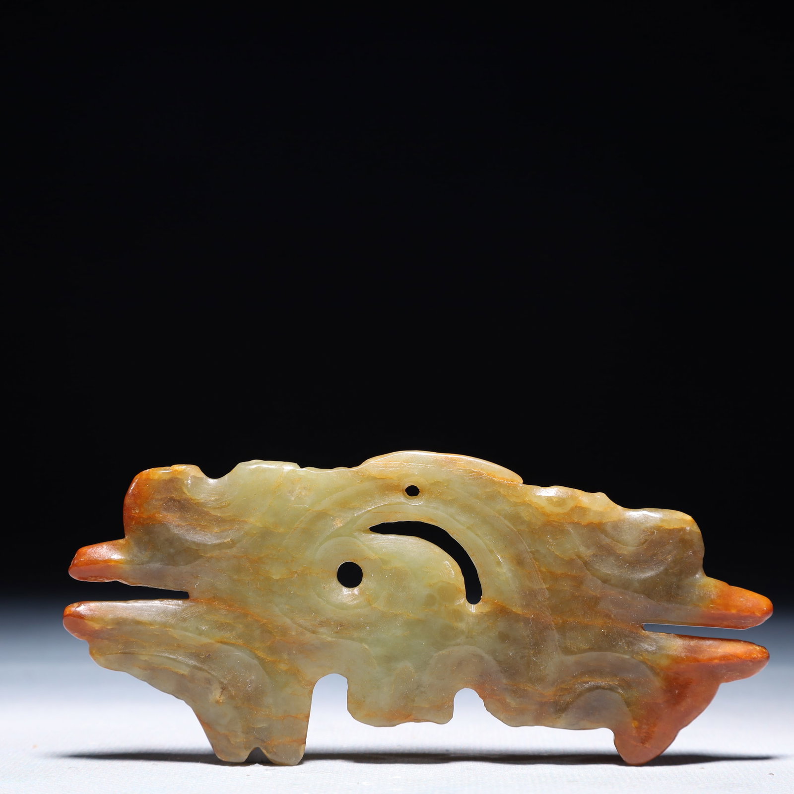 An Archaic Hongshan Culture Green Jade Pendant: An Archaic Hongshan Culture Green Jade Pendant,Ancient Time,China,Size:4.5inx2in,Weight:55.8g 红山文化青玉挂件,中国新石器&
