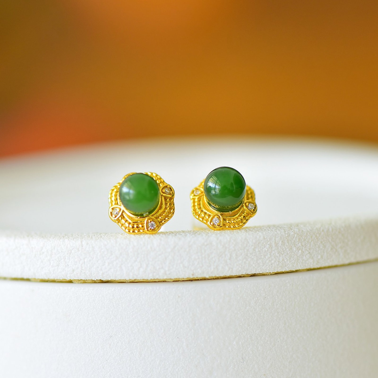 A Pair of Exquisite Sterling Silver-Gold Plated Inlaid Jasper Earrings,Inlaid Diamond: A Pair of Exquisite Sterling Silver-Gold Plated Inlaid Jasper Earrings,Inlaid Diamond,Size:0.2inx0.2in