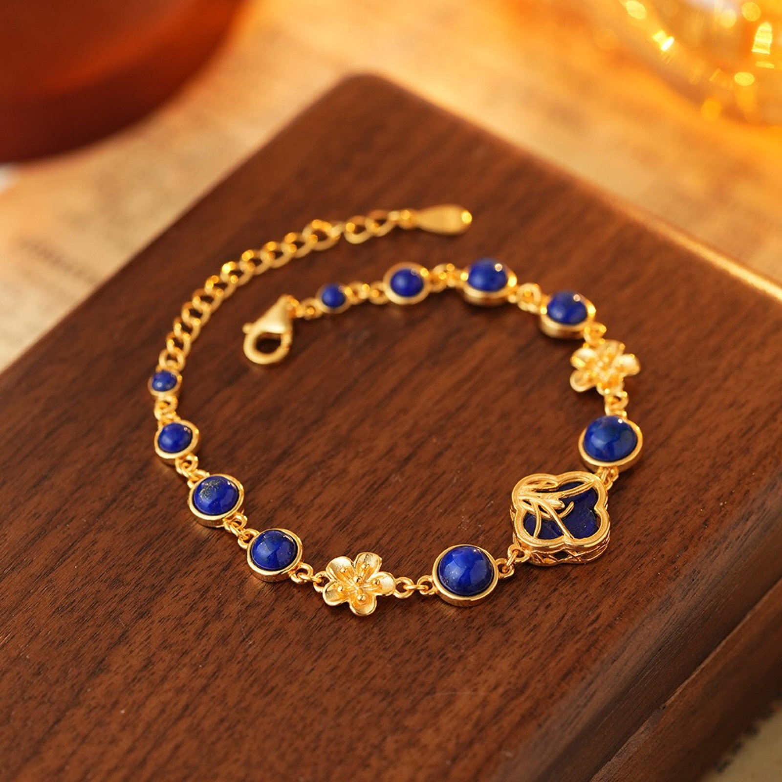 An Exquisite Sterling Silver-Gold Plated Inlaid Lapis Lazuli Bracelets (1 of 2)